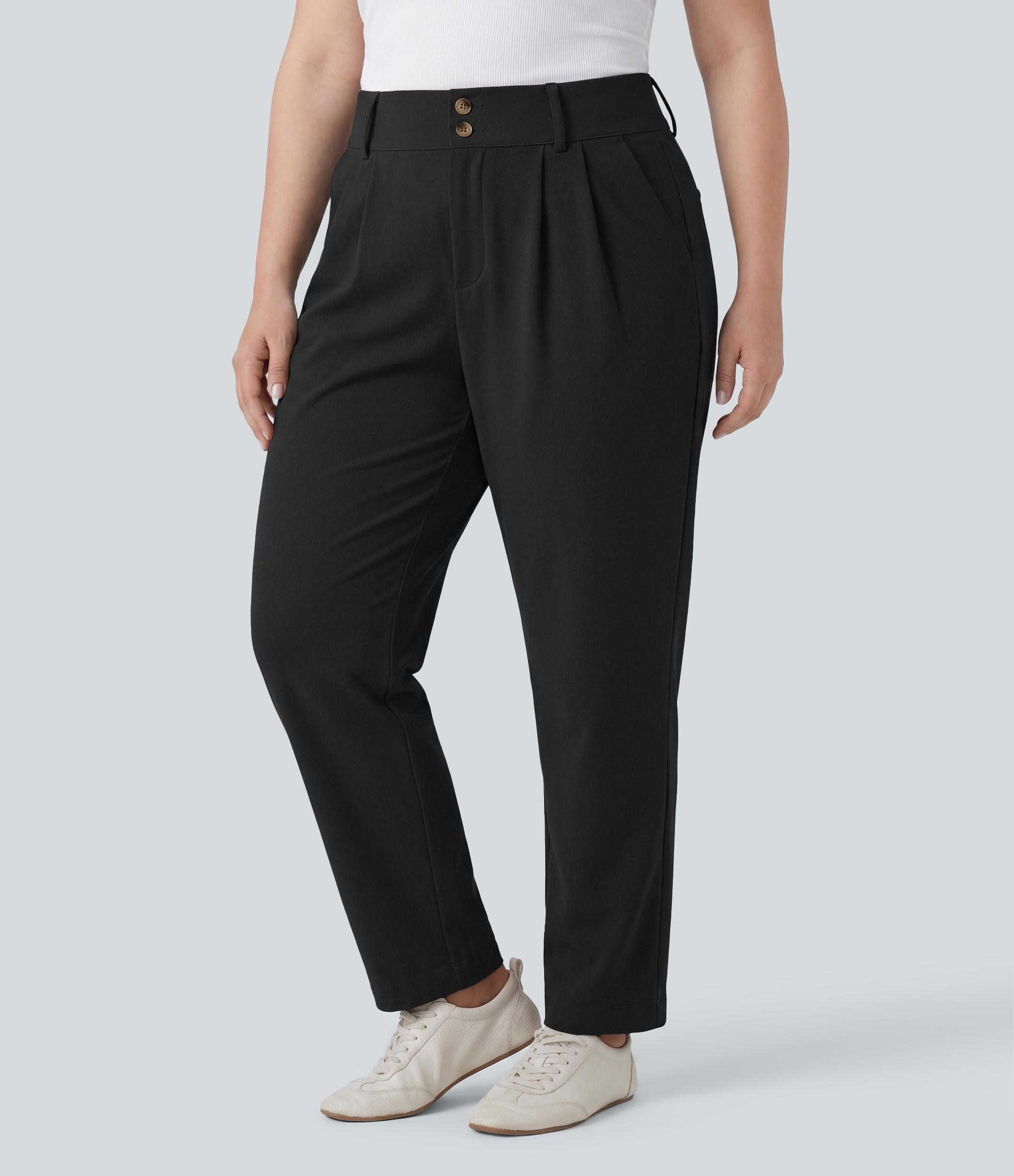 Halara Flex™ - Schmal zulaufende Bürohose mit hohem Bund, Seitentaschen und Waffelstoff - Plus Size