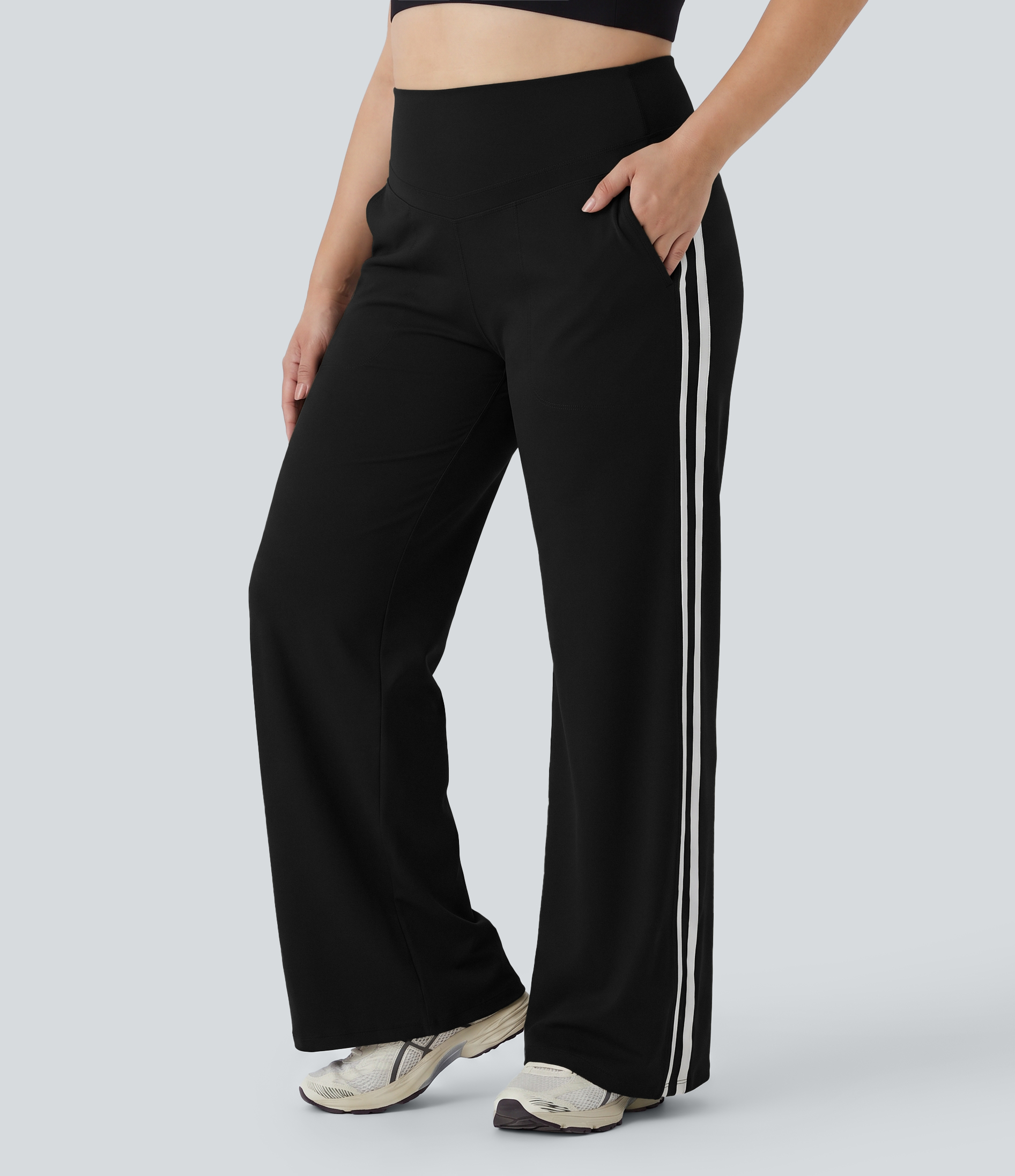 Plus Size Halara UltraSculpt™ High Waisted Tummy Control Color Block Stripes Yoga Baggy Pants with Pockets