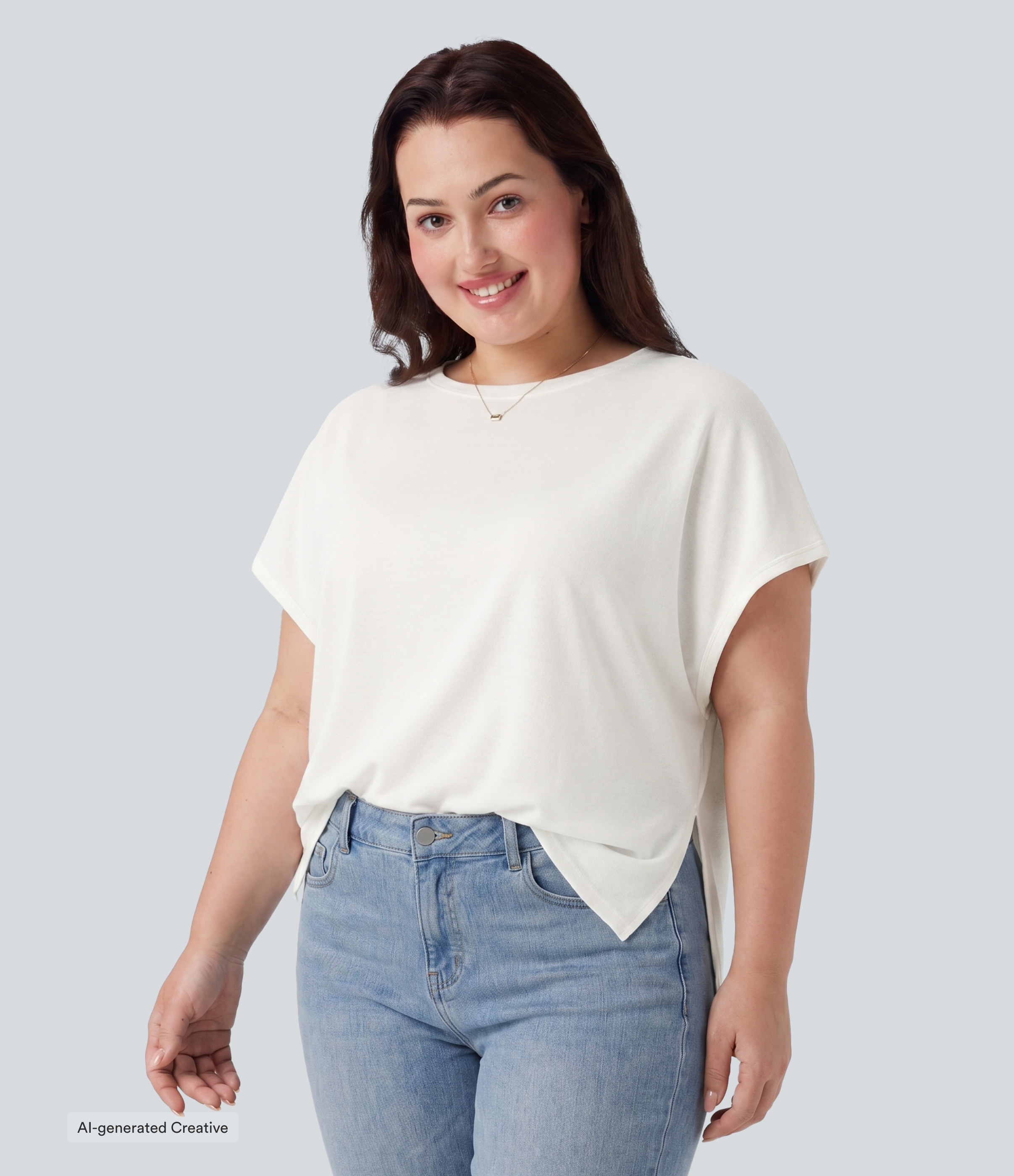Lässiges T-Shirt mit Rundhalsausschnitt und Fledermausärmeln - Plus Size