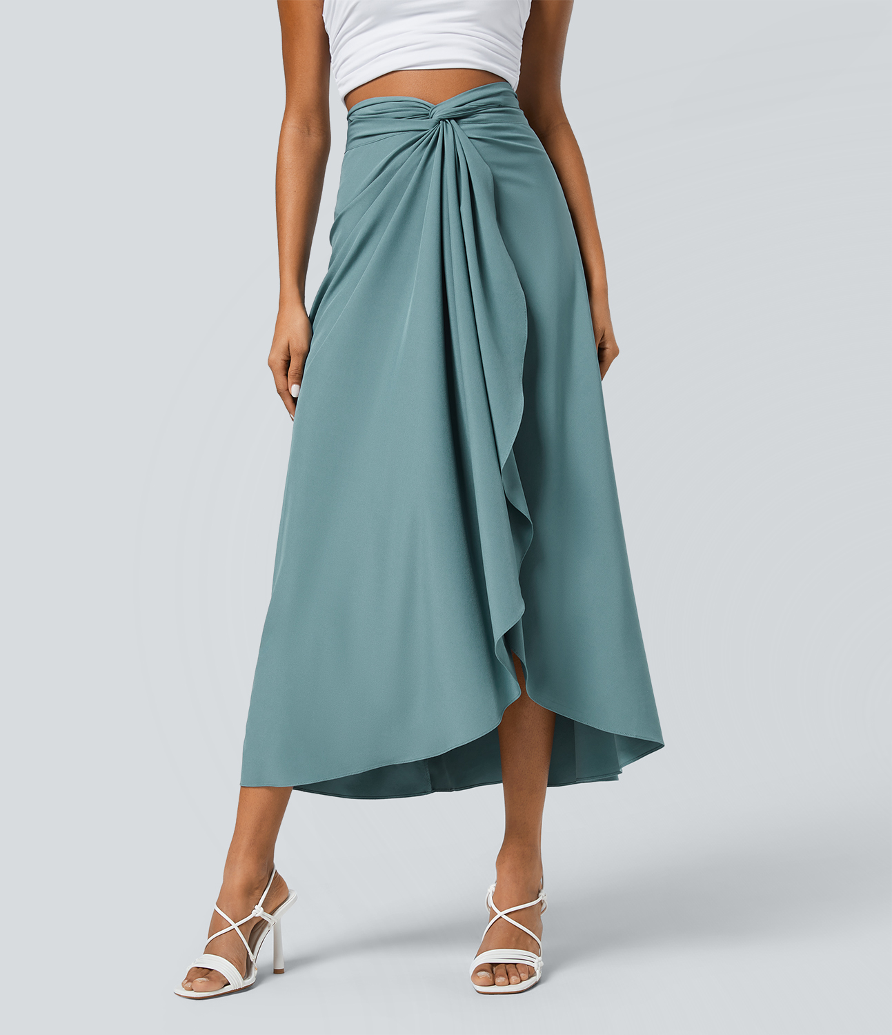 Stone Blue Breezeful™ High Waisted Wrapped Tie Back Quick Dry Skirt / 2