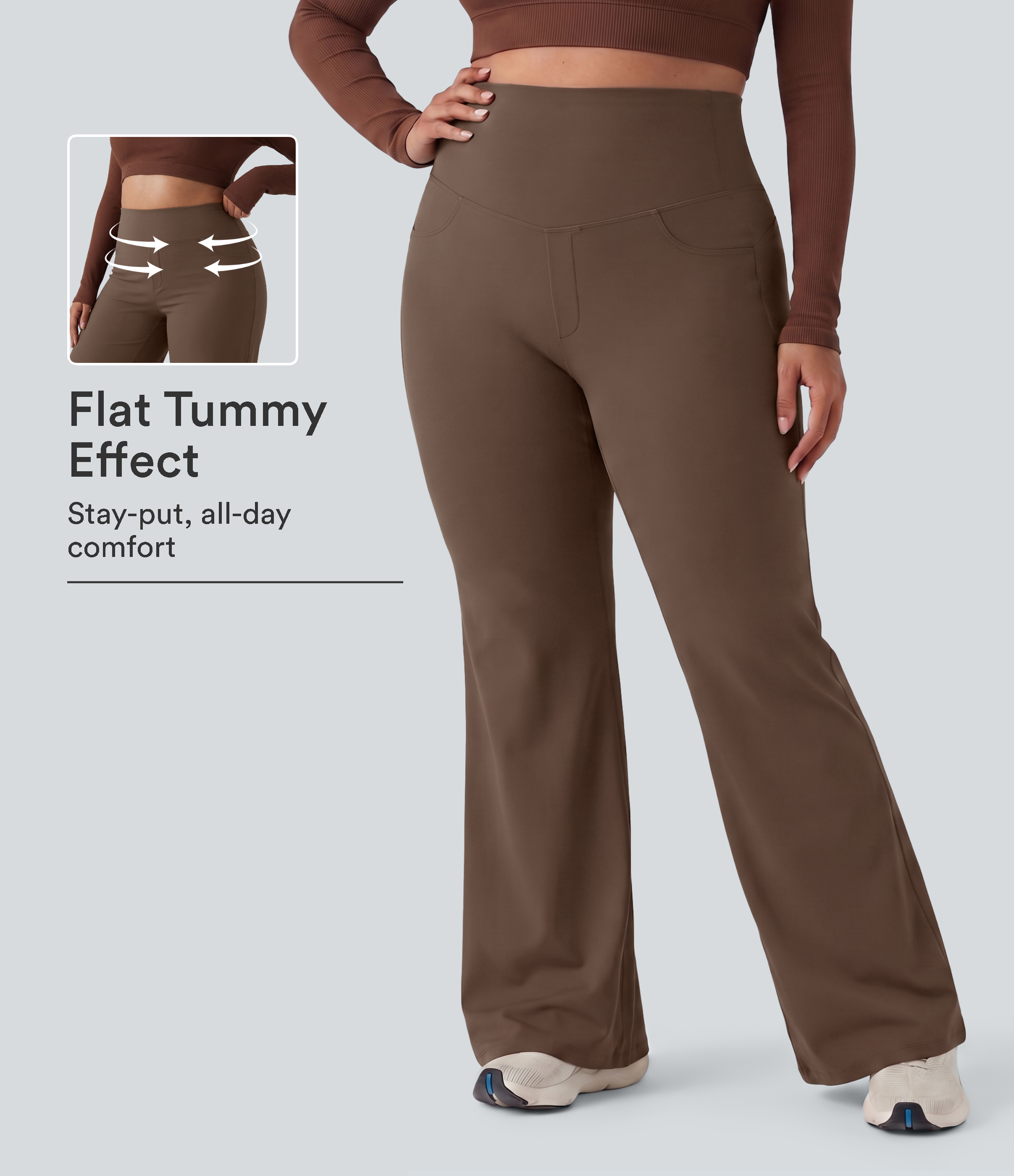 Pantalon de yoga grande taille DayStretch, taille haute gainante, jambe large et coupe ample, avec poches