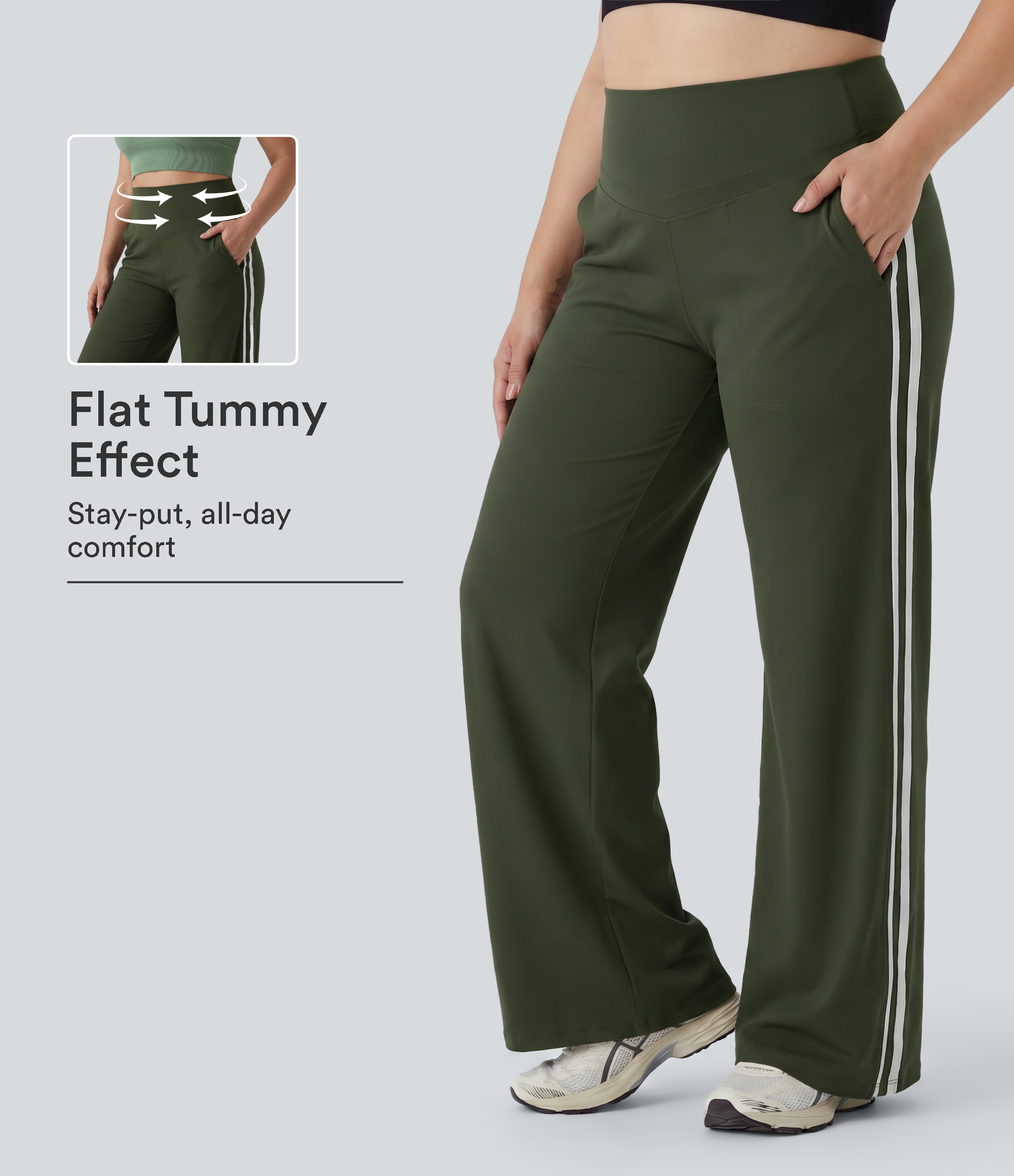 Pantalon de yoga ample grande taille Halara UltraSculpt™ — taille haute, effet gainant pour le ventre, rayures color block, avec poches