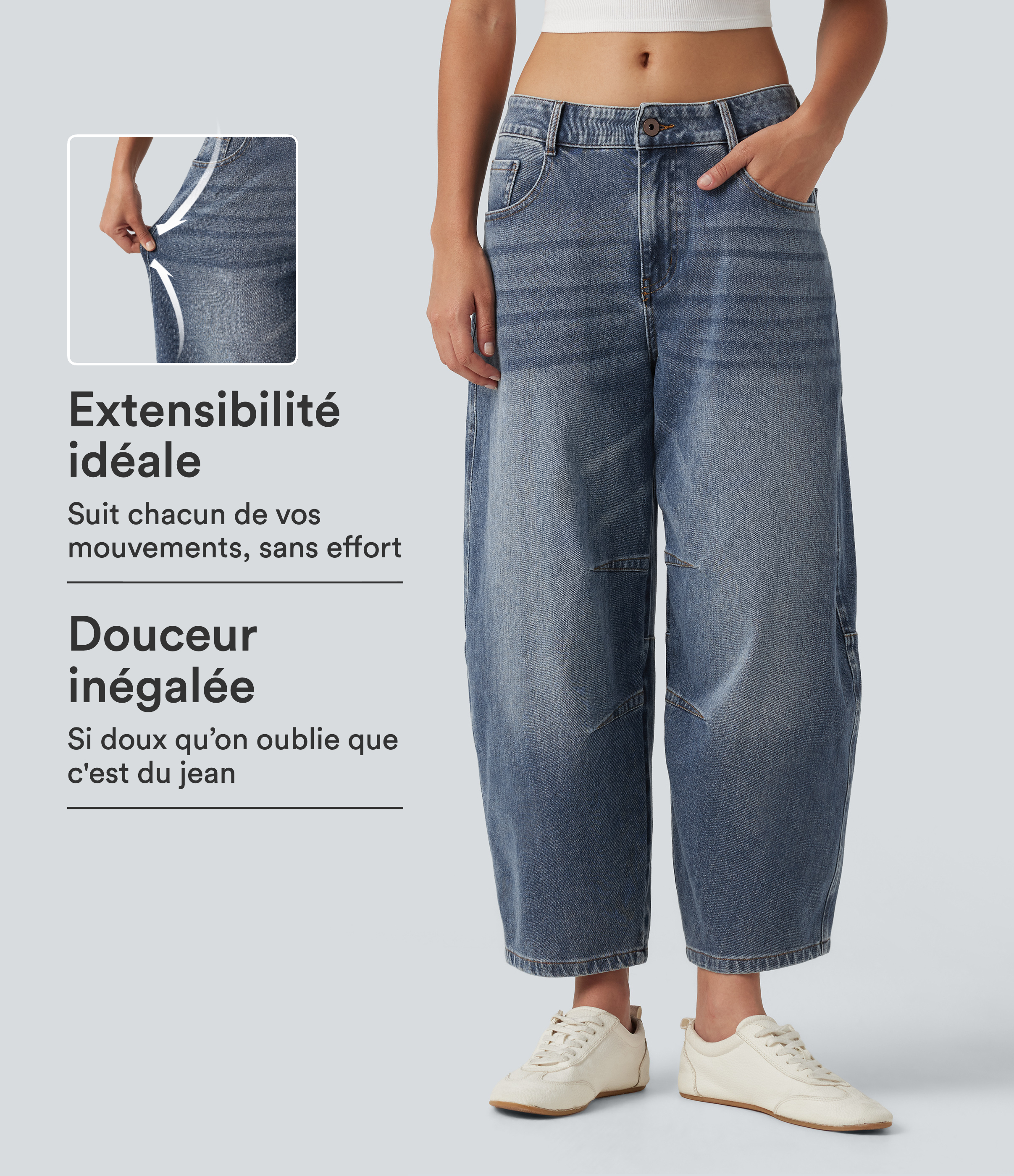 Jean Barrel 7/8 taille basse Halara Flex™ avec poches zippées
