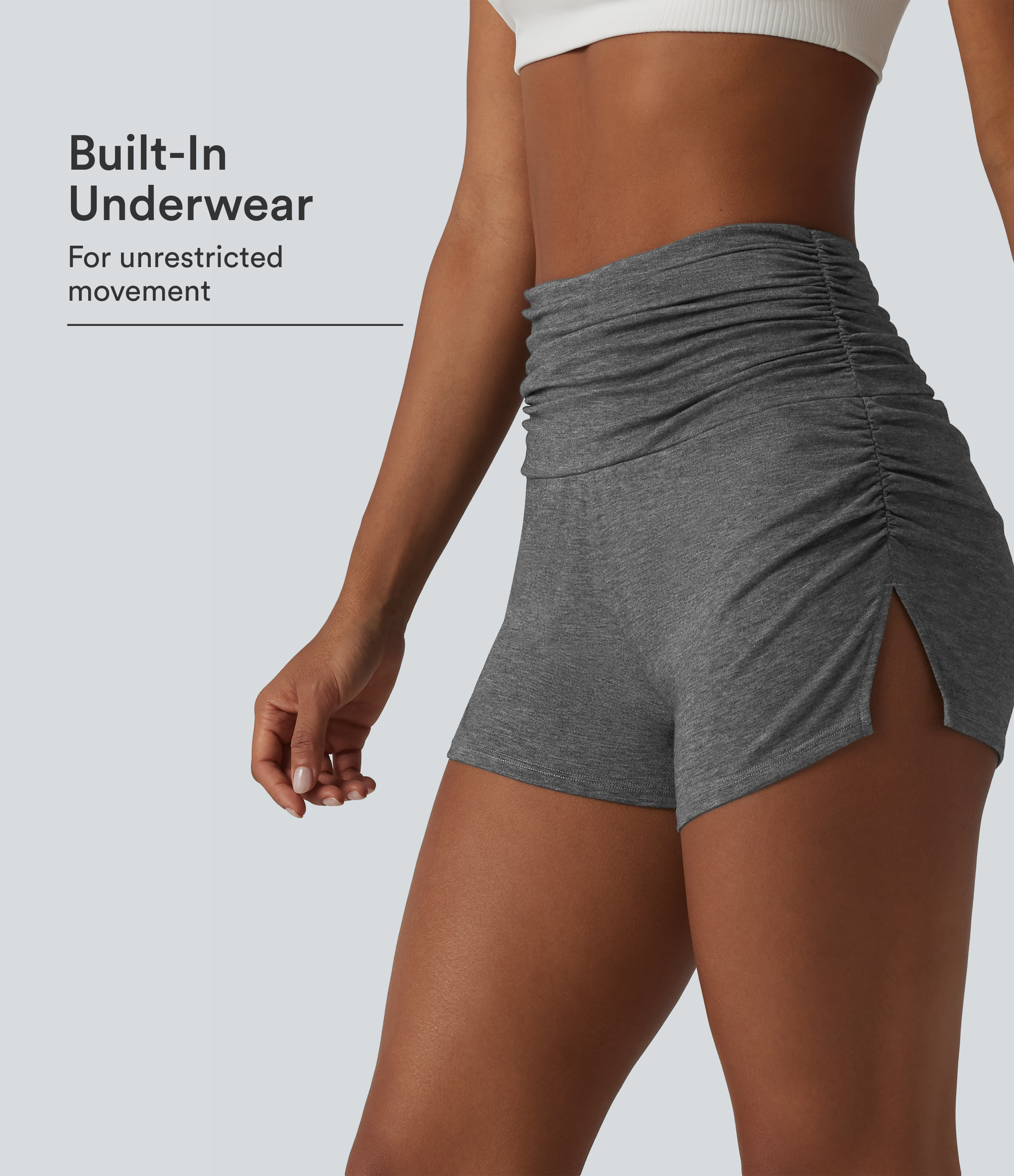 High Waisted Ruched Built-in Underwear Casual Shorts 2.5''