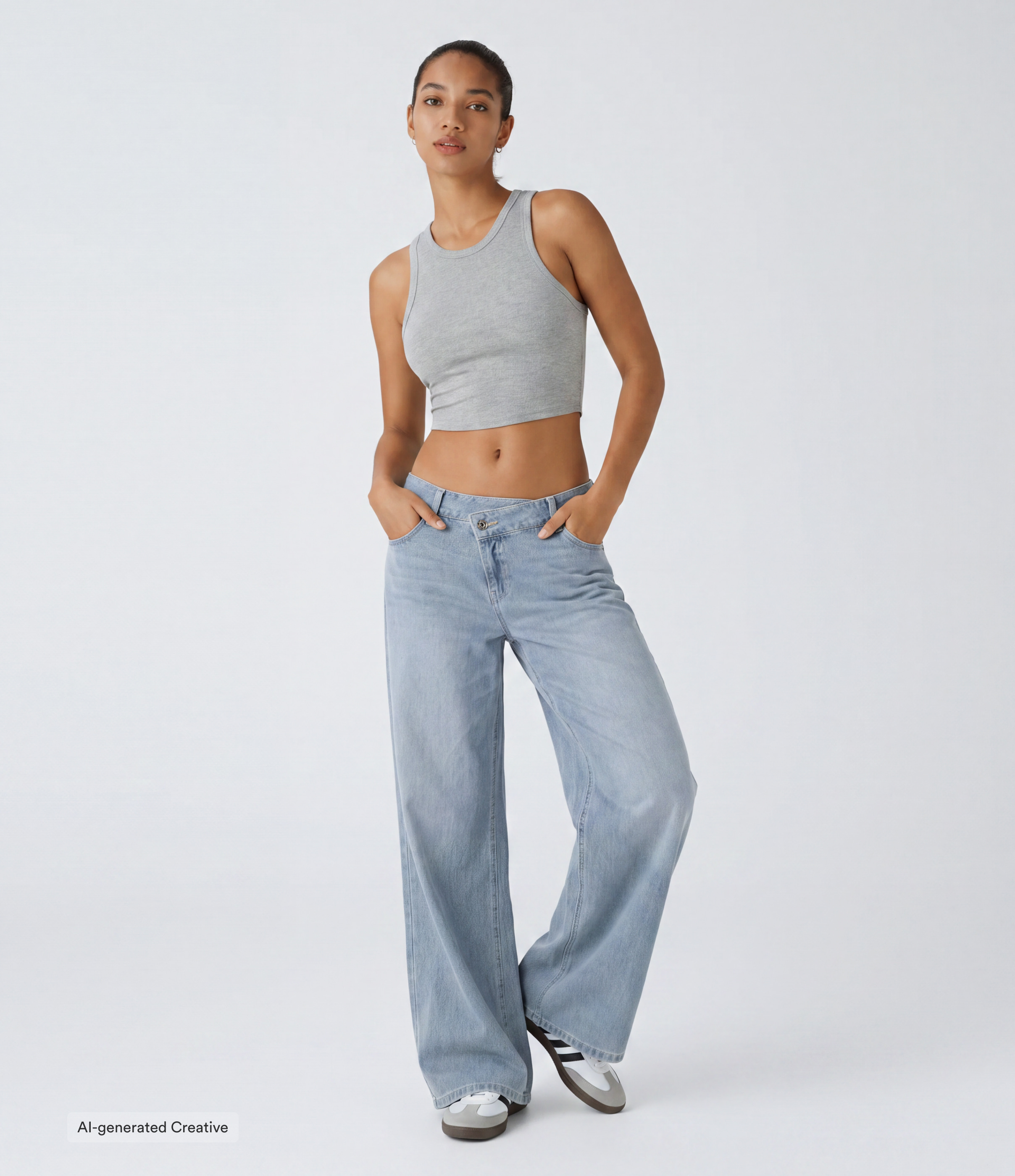 Halara Flex™ Asymmetric Low Rise Zipper Pockets Baggy Wide Leg Washed Casual Jeans