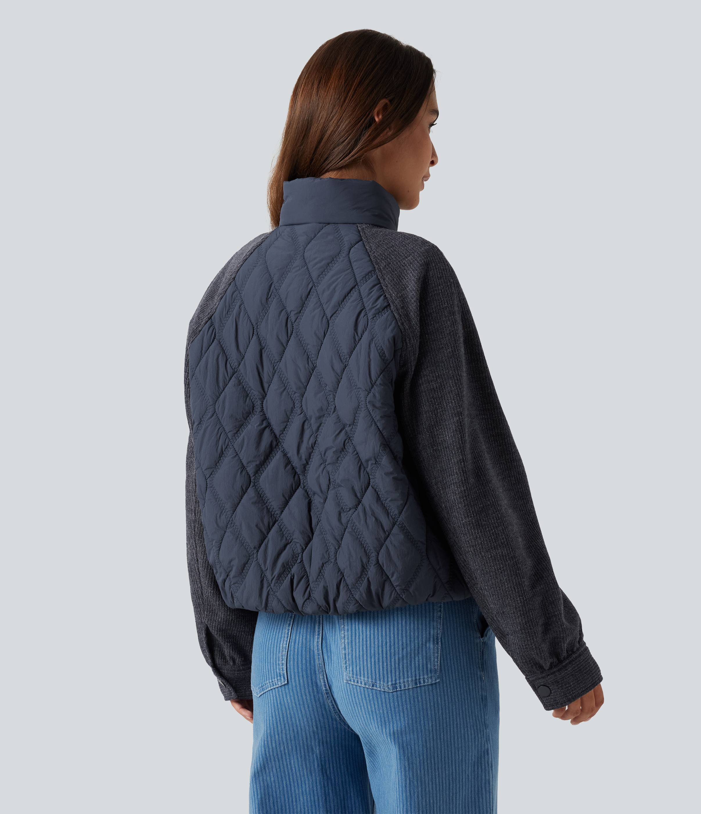 Always in a Mood - Dark Blue High Neck Long Sleeve Raglan Casual Padded Jacket with Pockets / 2