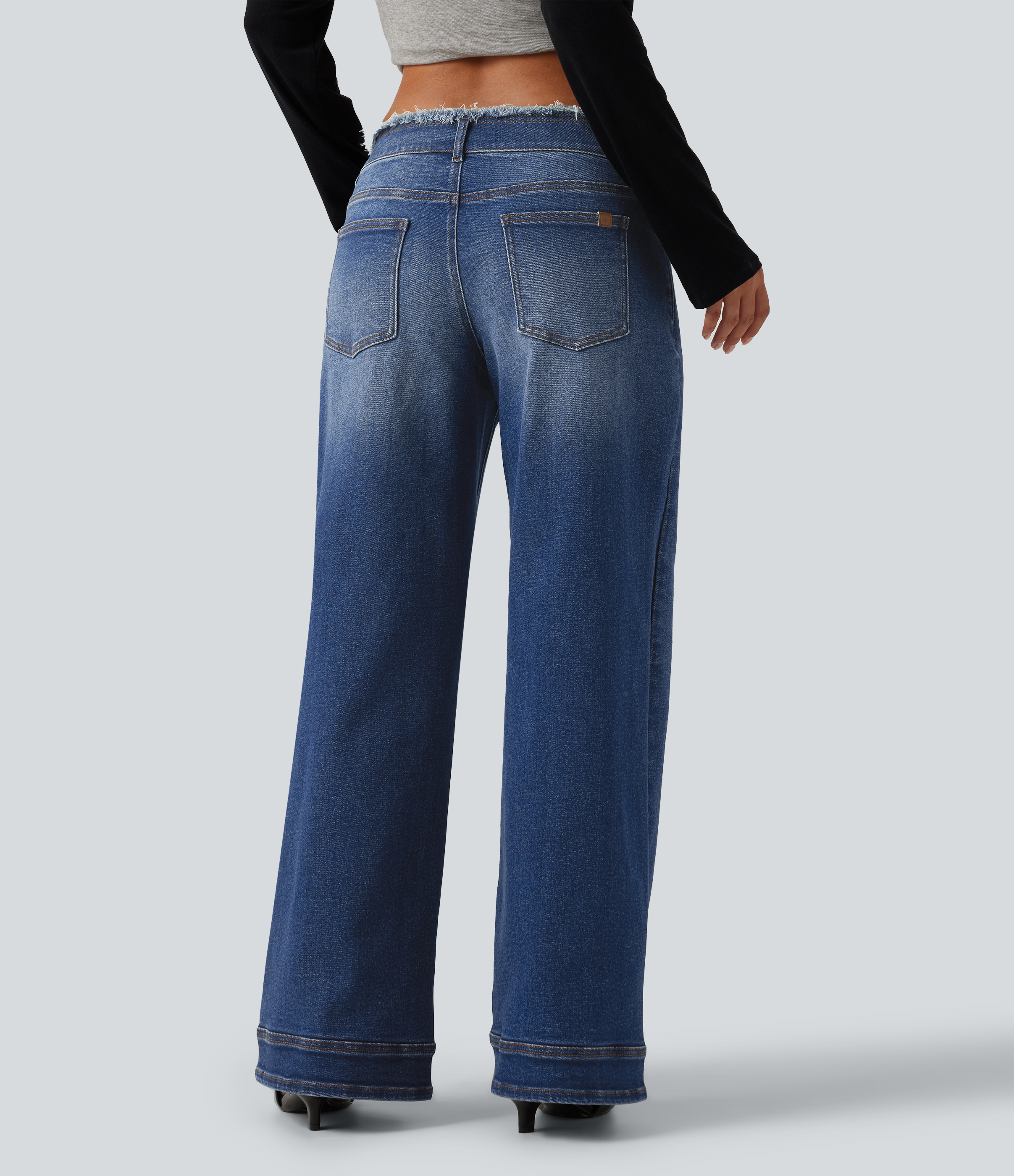Zenith Blue Jeans mit niedriger Taille, rohem Saum, weitem Bein und Taschen / 2