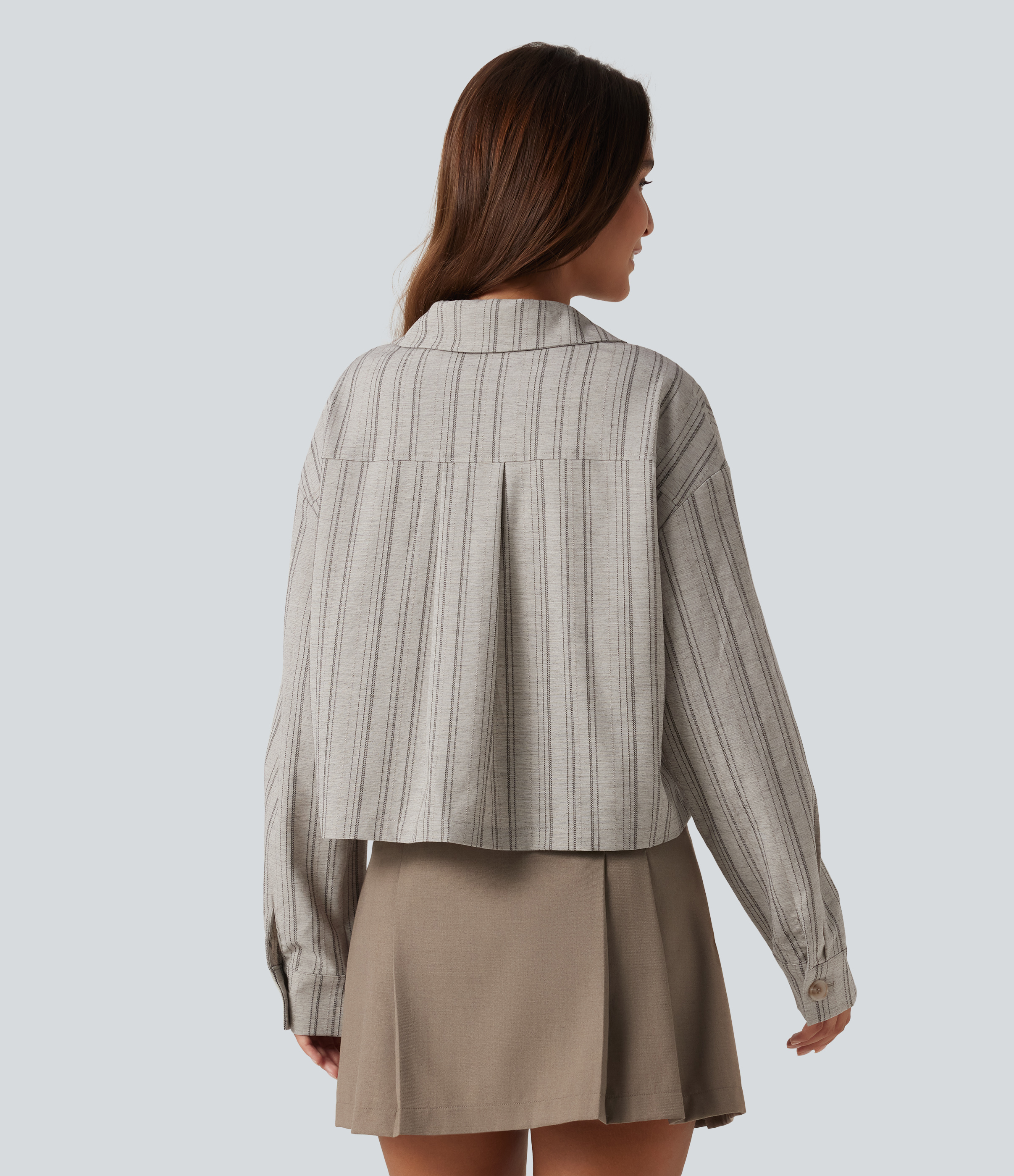 Toasted Linen Lässige Jacke in Leinenoptik mit Kragen, Brusttaschen, langen Ärmeln und Streifen / 2
