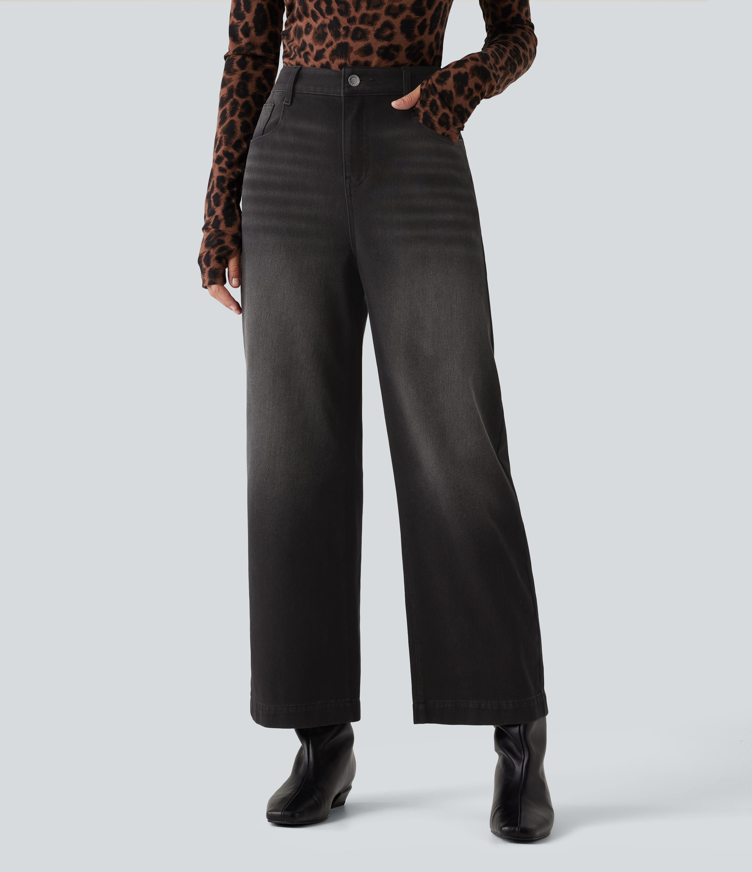 Halara Flex™ High Waisted Wide Leg Casual Jeans with Pockets