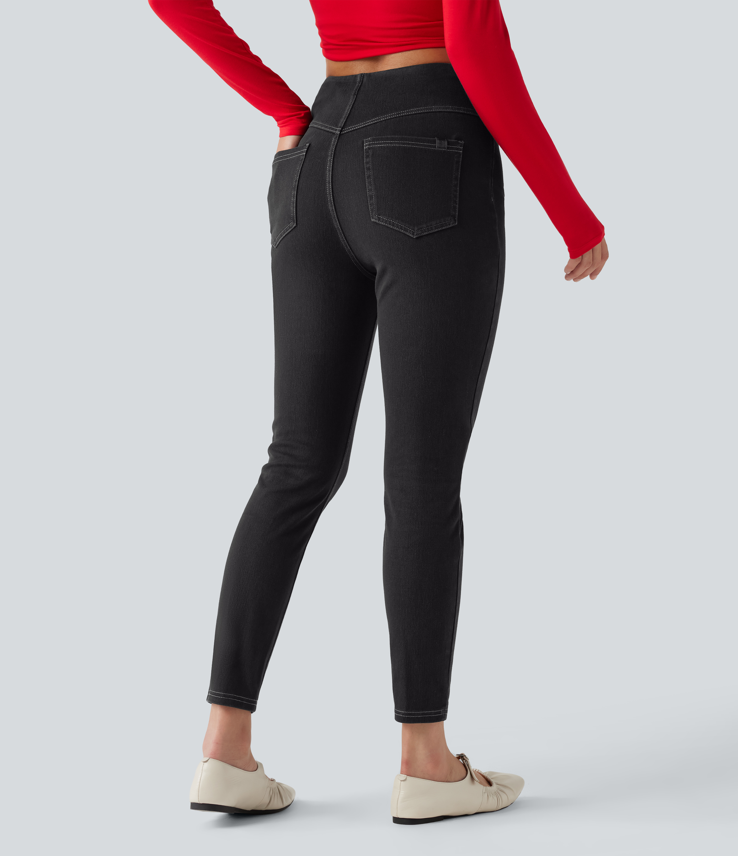 Poppy Seed Denim Halara Flex™ High Waisted Tummy Control Denim Casual Leggings with Pockets / 2