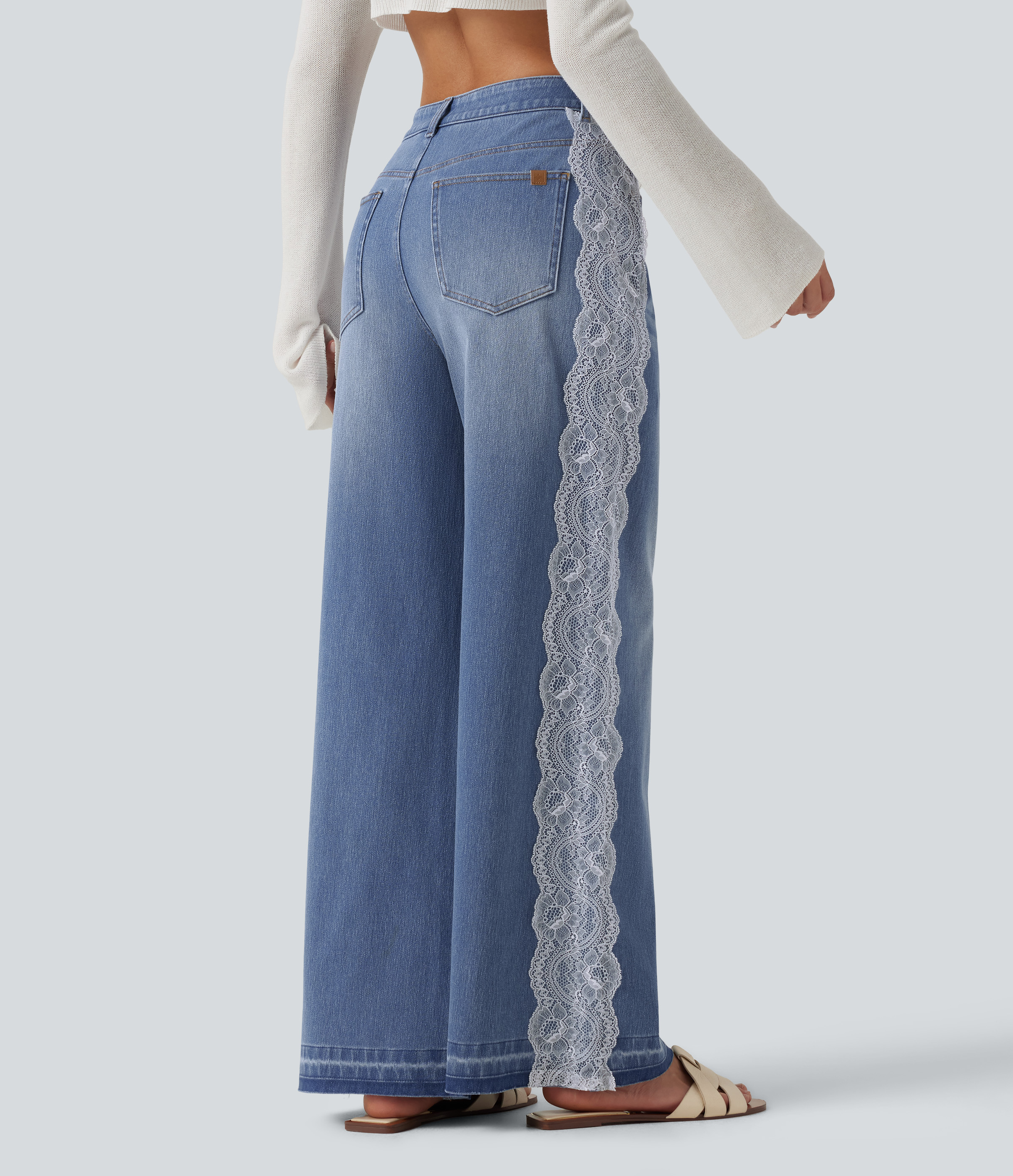 Halara Flex™ High Waisted Contrast Lace Baggy Casual Jeans with Pockets
