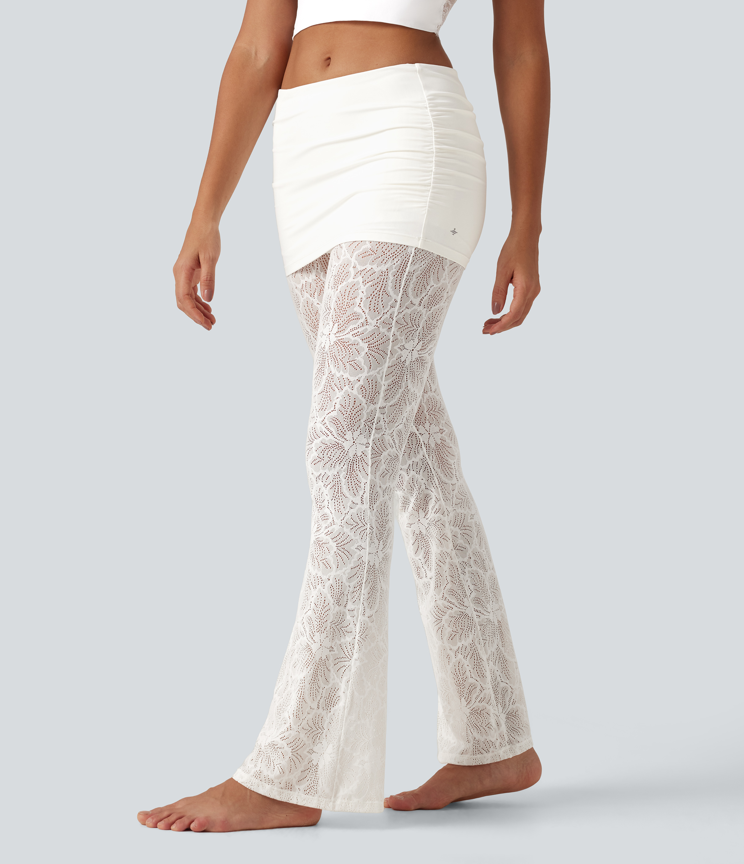 White SoftlyZero™ High Stretch Lace Bootcut Casual Skirted Leggings with Pockets / 2
