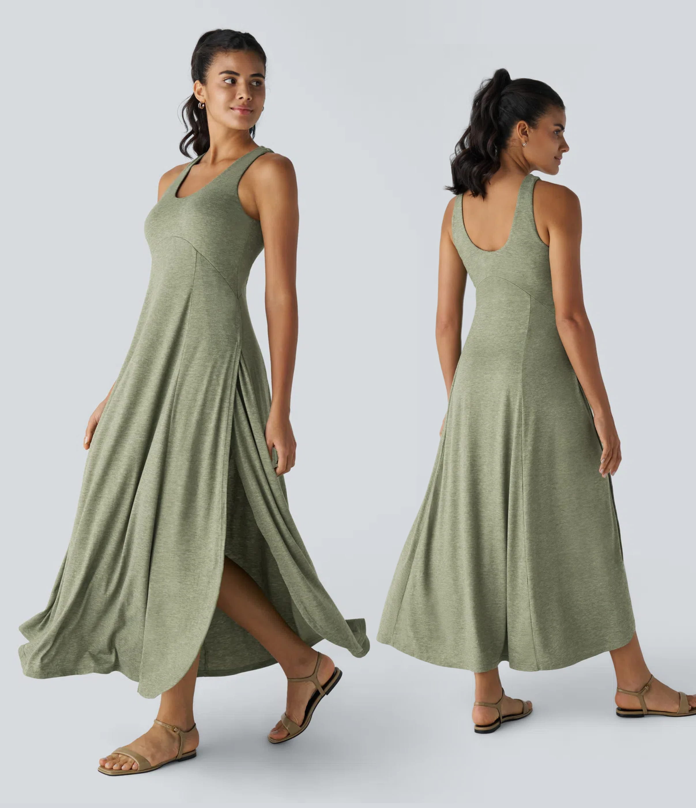 Robe Casual Débardeur Longue Fluide Fendue Dos Nu à Col en U