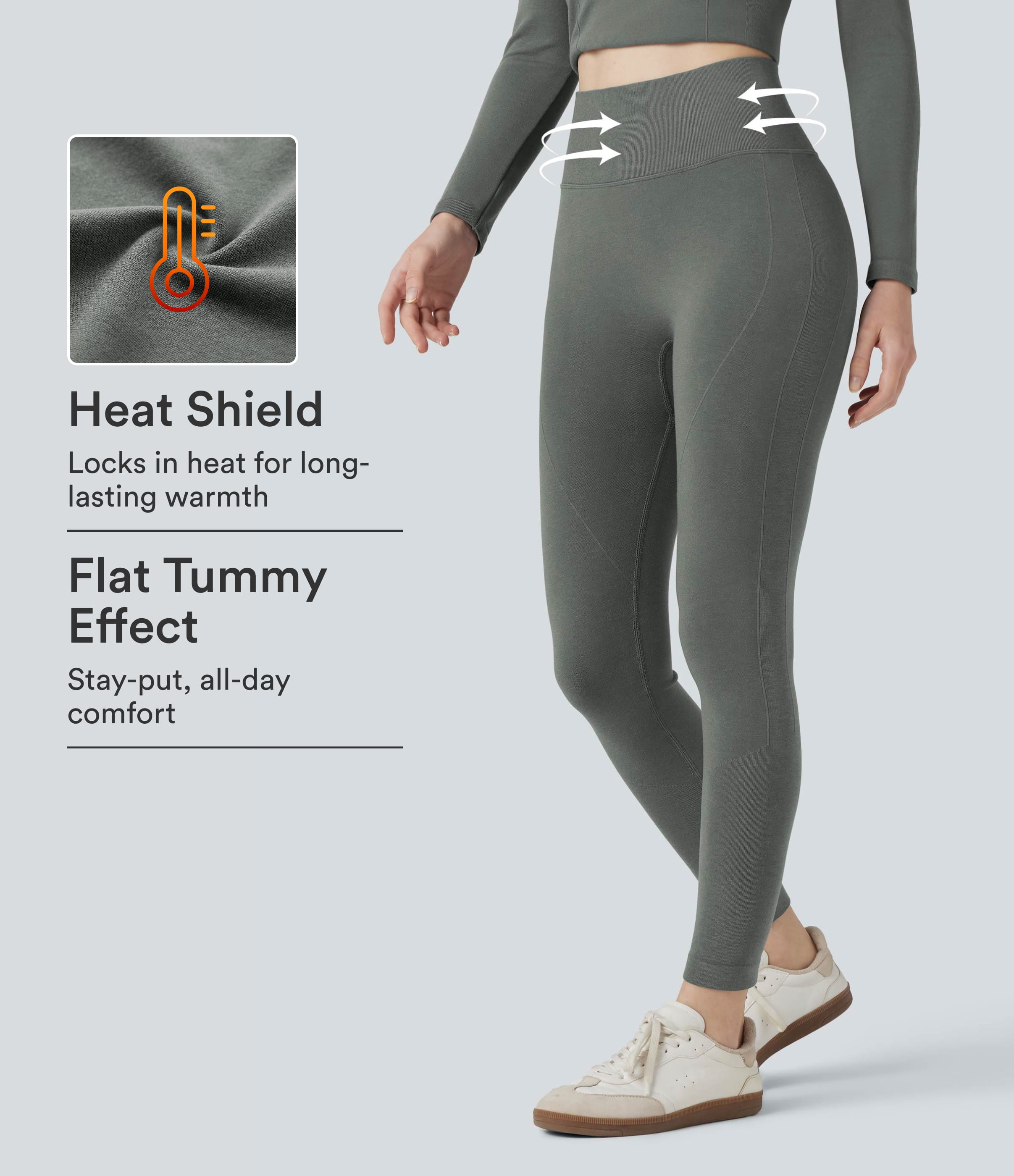 HeatCore OneForm Seamless Flow High Waisted Tummy Control Thermal Casual 7/8 Leggings