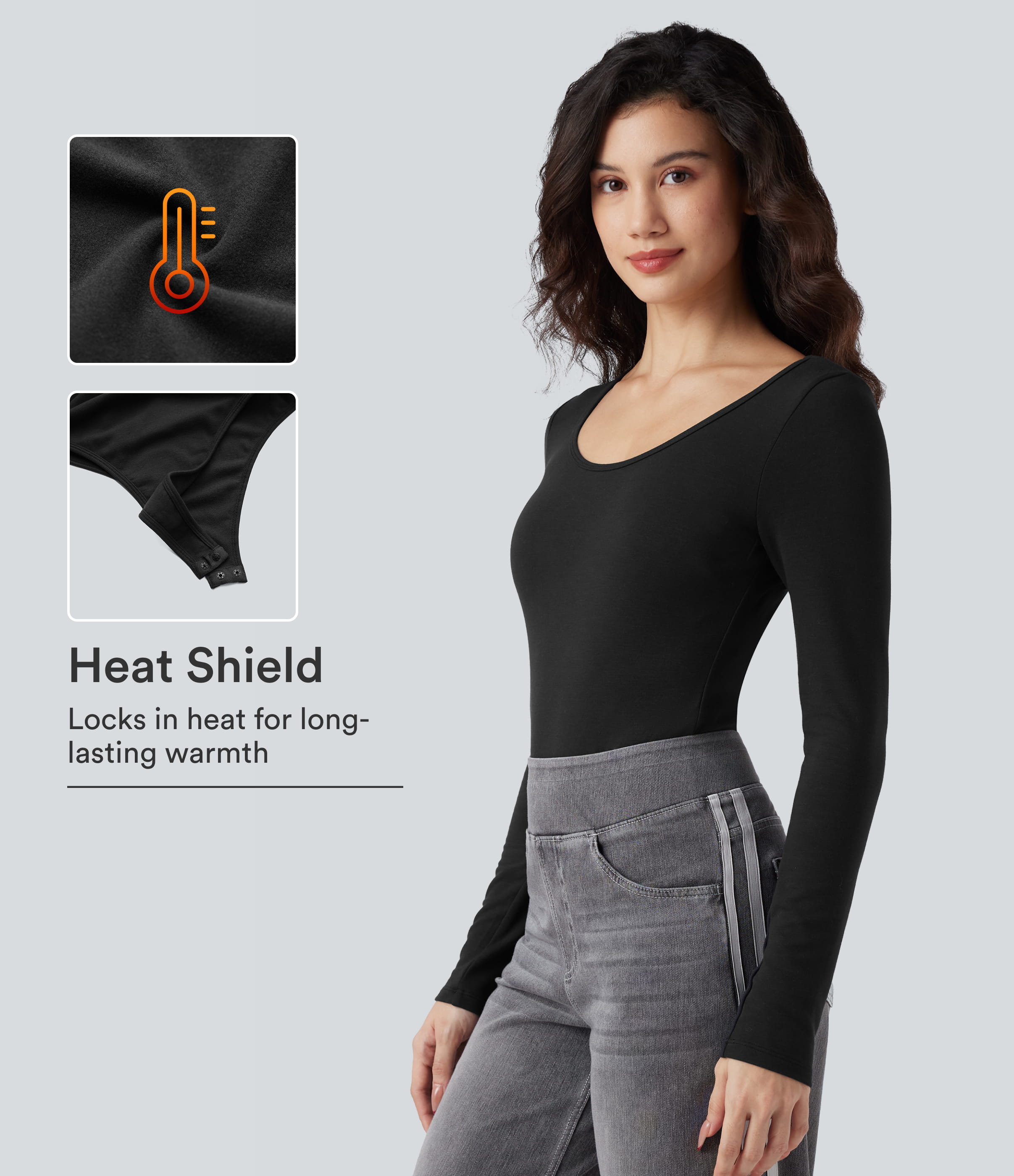 Halara HeatCore Scoop Neck Long Sleeve Skinny Casual Warming Bodysuit