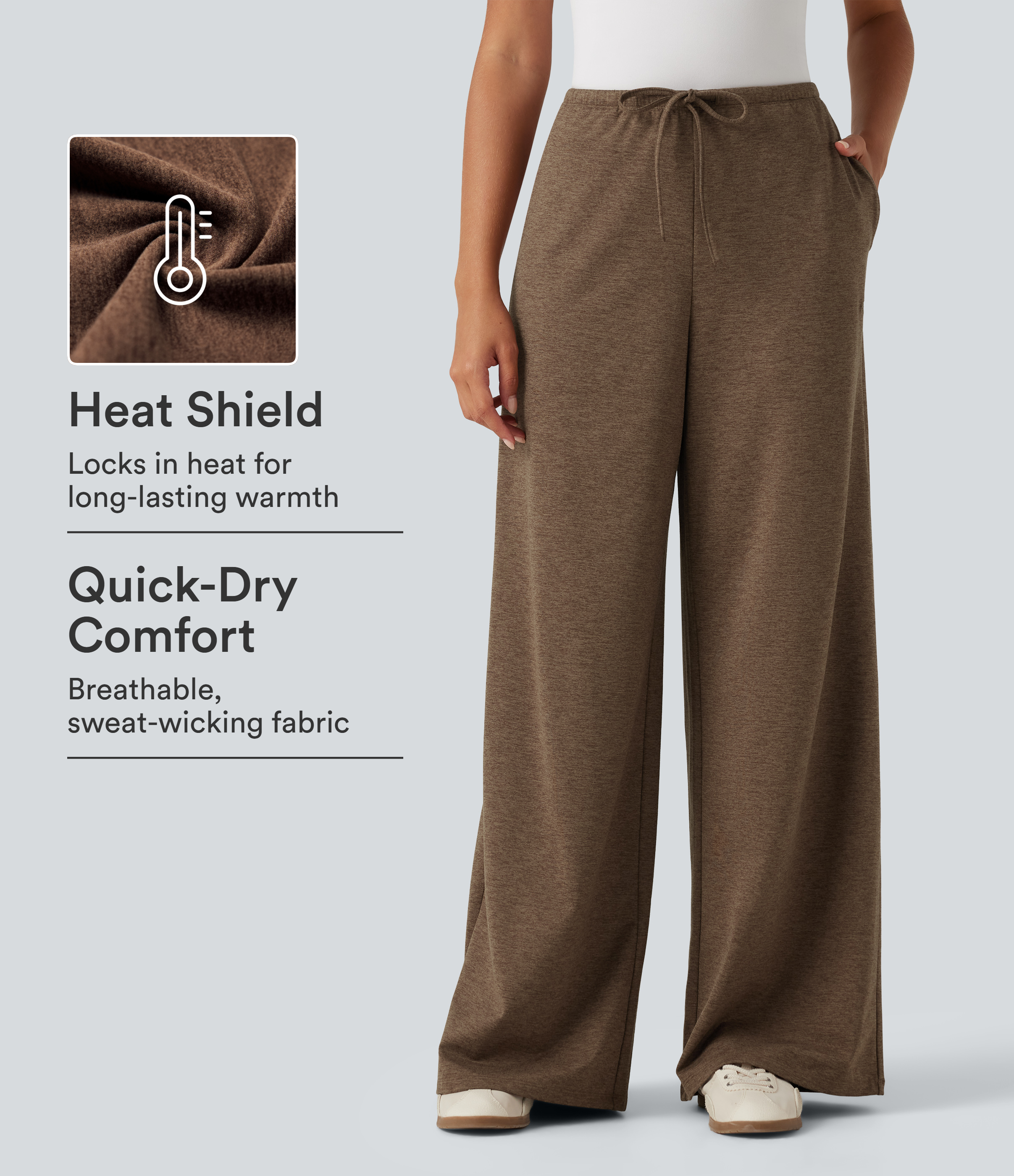 Mid Rise Drawstring Baggy Quick Dry Fleece Casual Sweatpants with Pockets-UPF40+