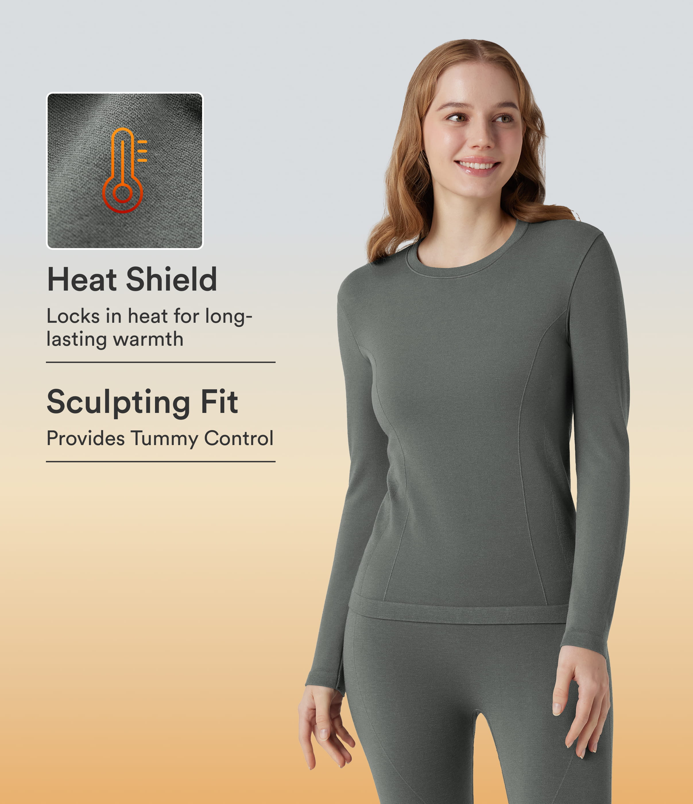 HeatCore OneForm Seamless Flow Round Neck Long Sleeve Thermal Casual Top