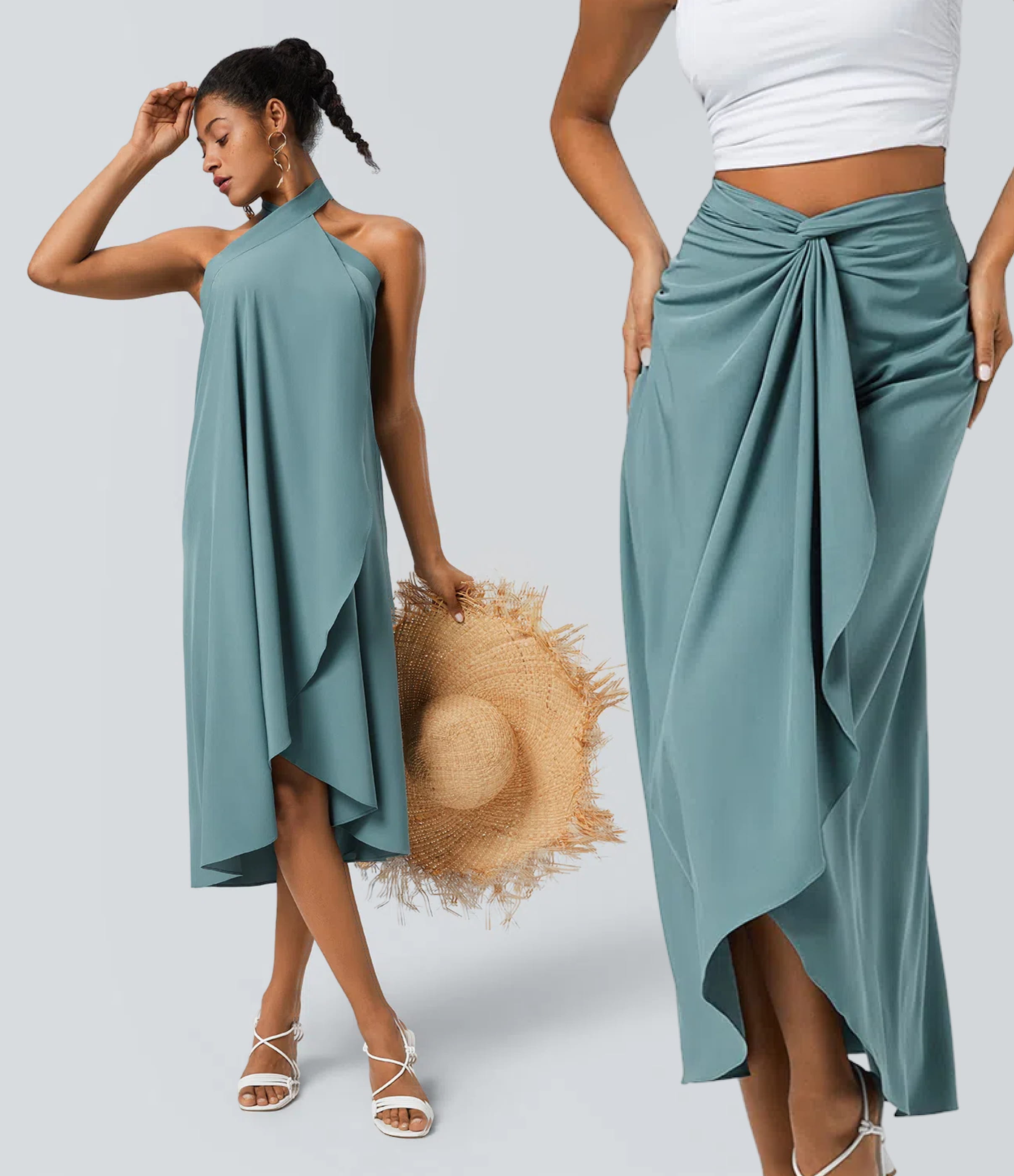 Jupe fluide de Vacances Breezeful™ Séchage Rapide Taille Haute Dos Noué Torsadé