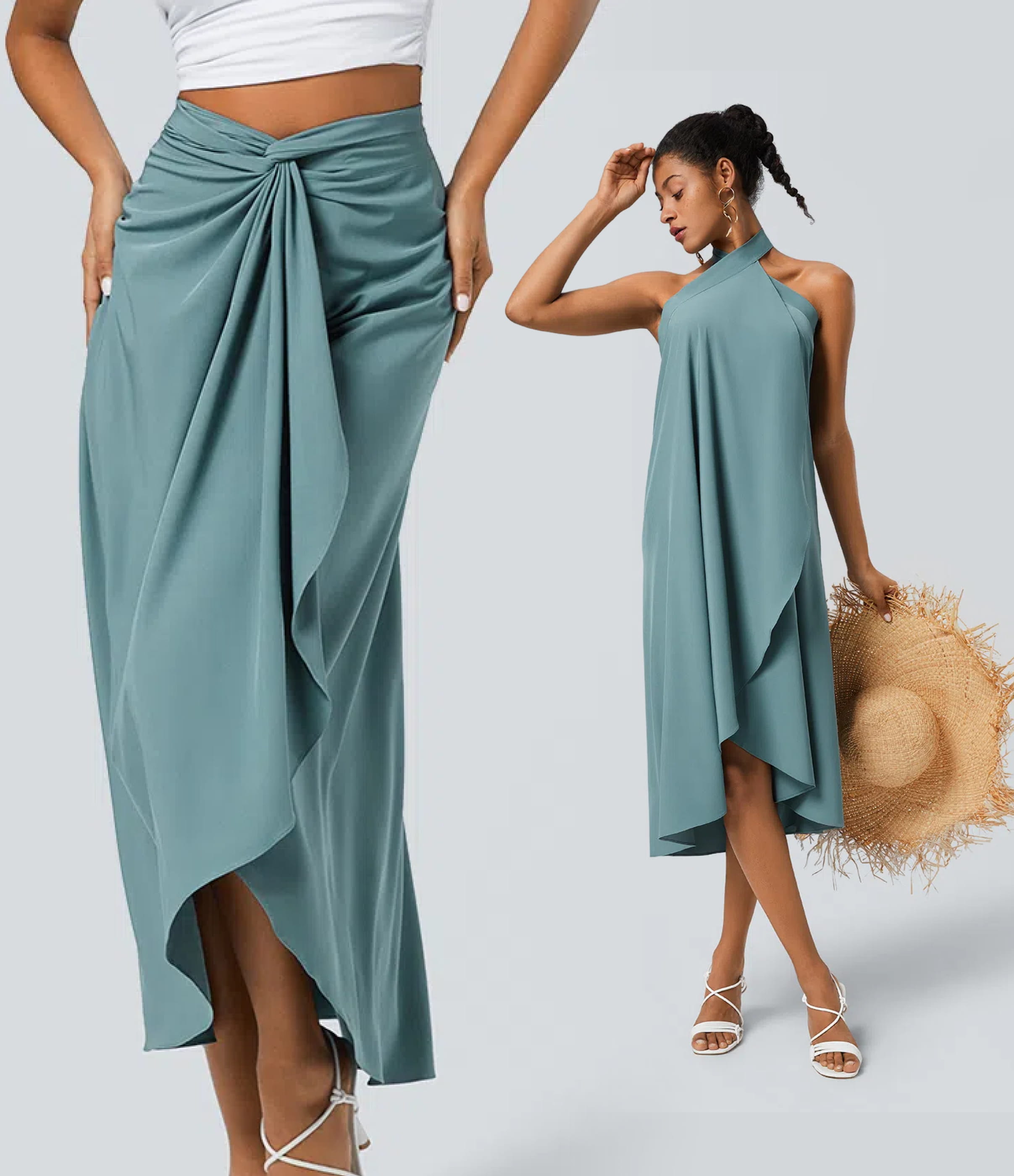 Jupe fluide de Vacances Breezeful™ Séchage Rapide Taille Haute Dos Noué Torsadé