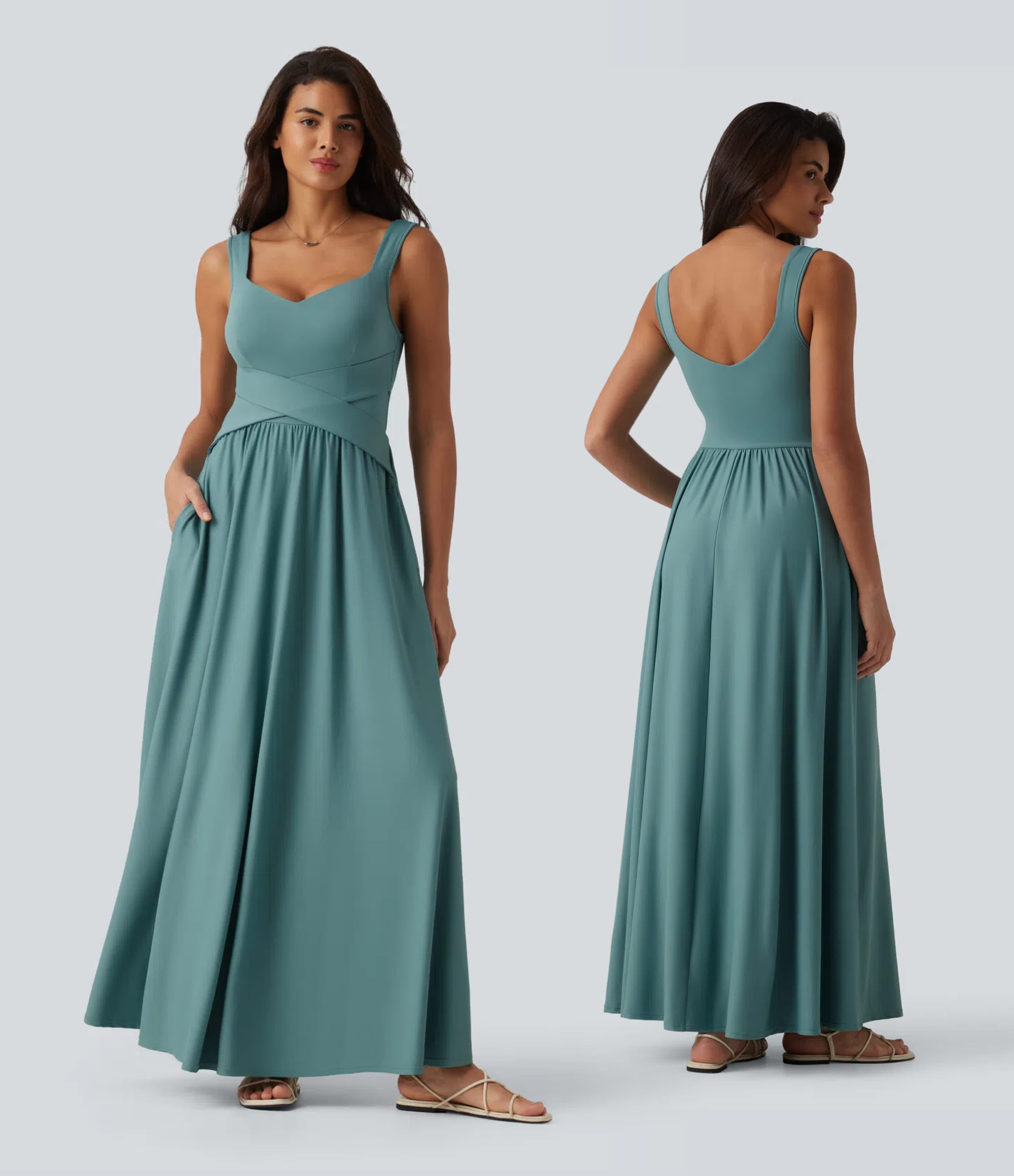 Robe longue fluide sans manches avec brassière intégrée (Bonnets E-G) et poches