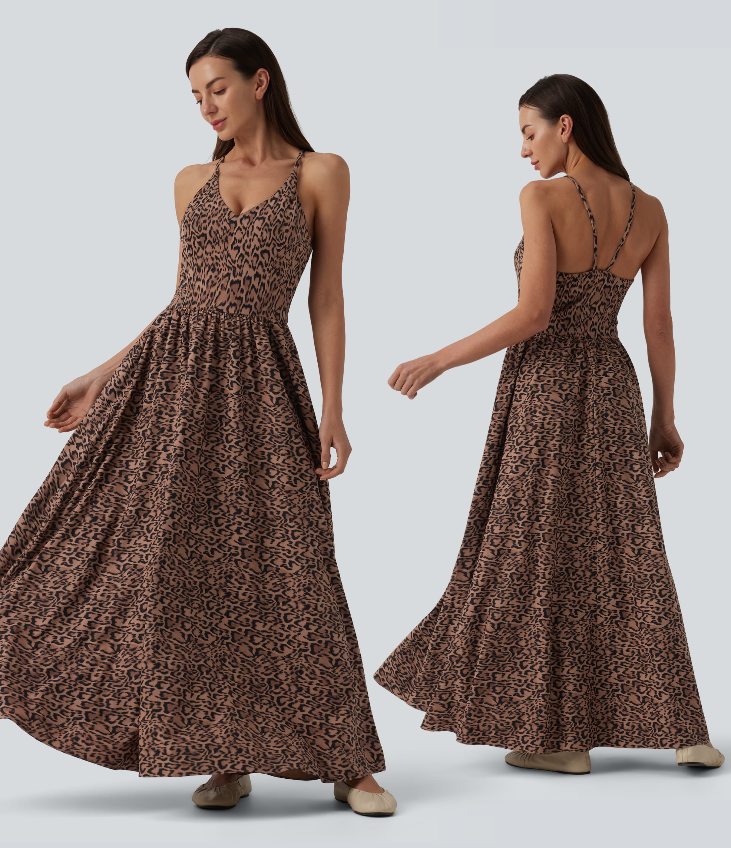 Robe longue fluide décontractée à bretelles avec poches