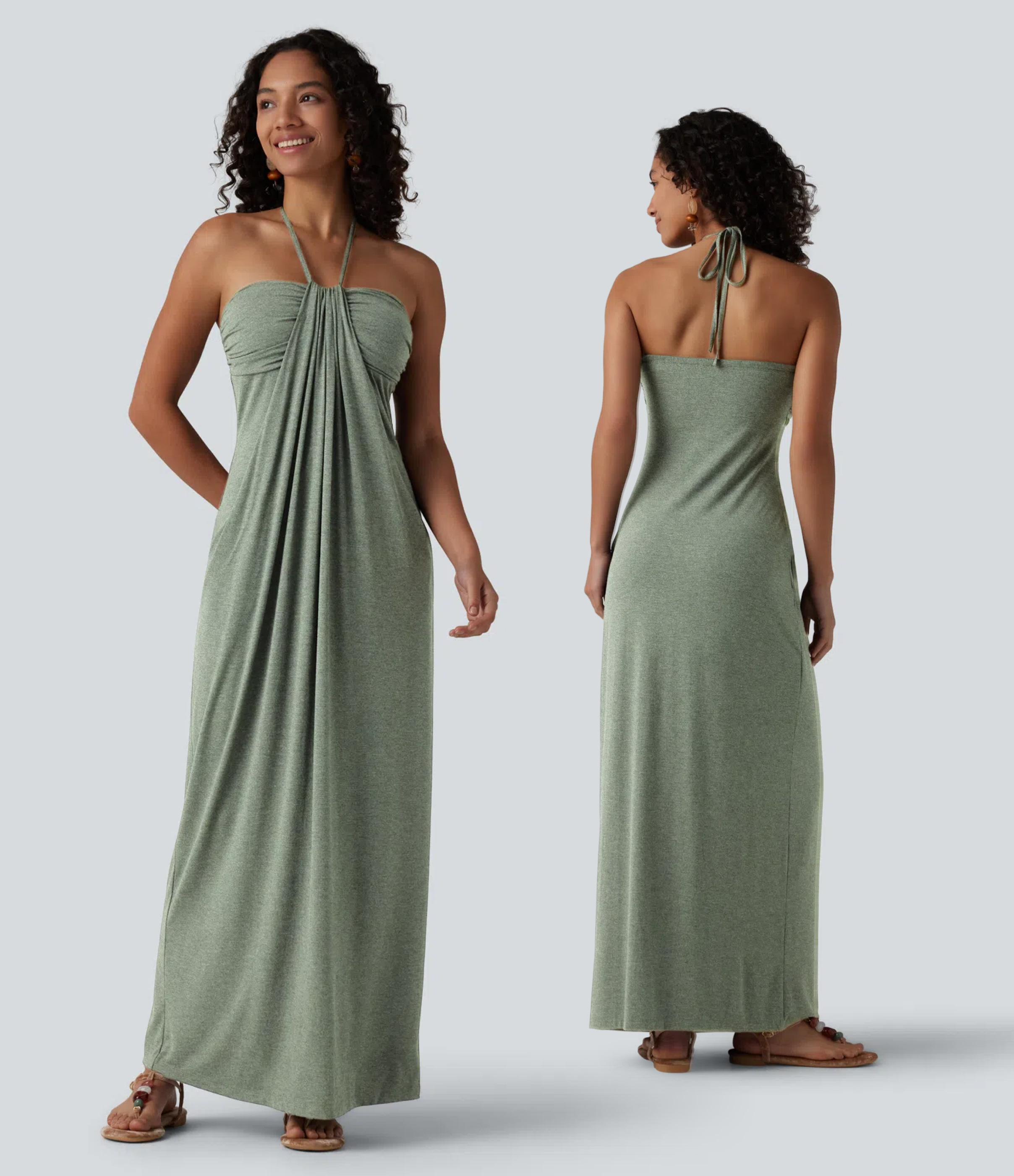 Robe longue dos nu à nouer avec soutien-gorge intégré et poches