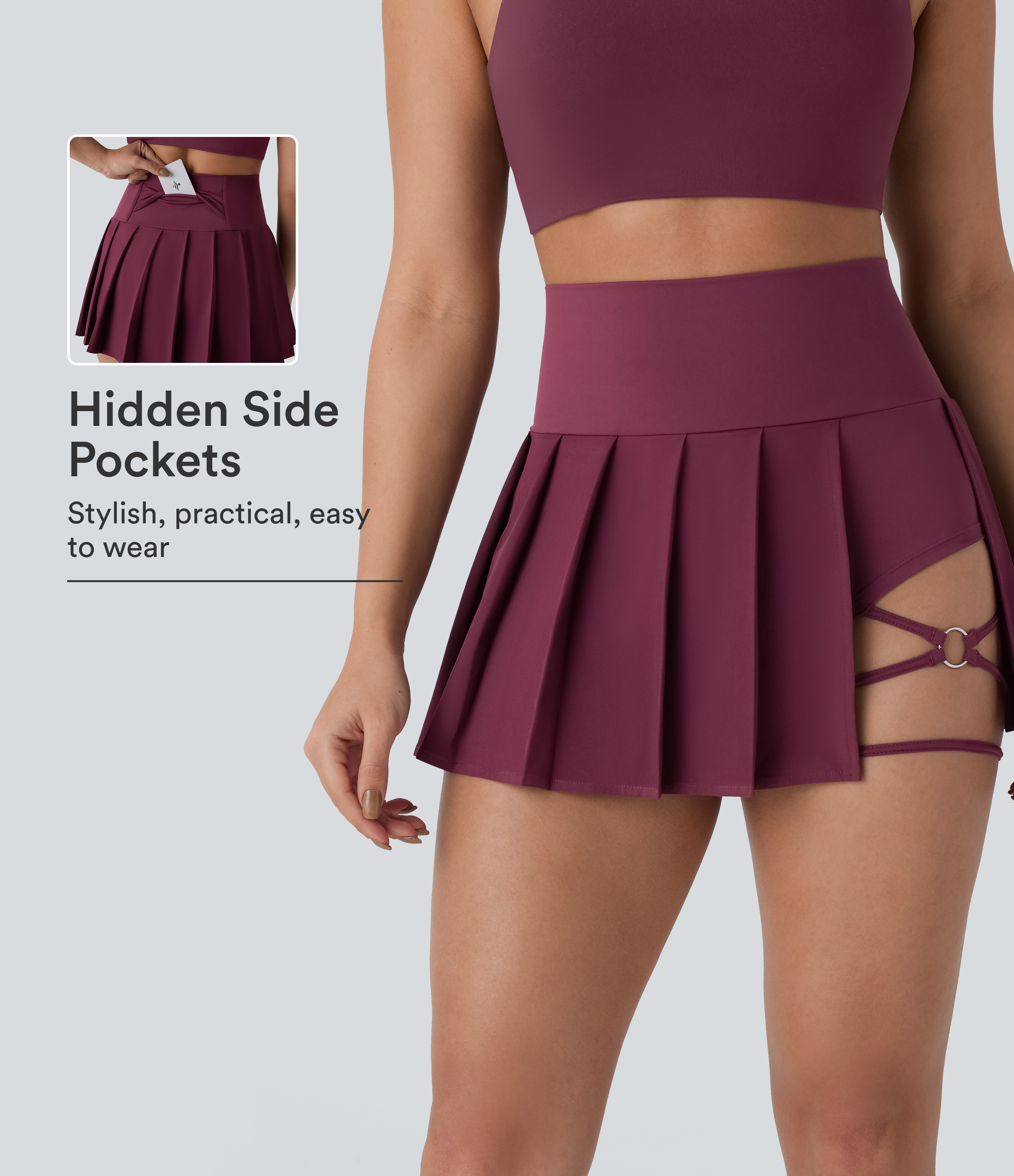 Breezeful™ High Waisted Pleated 2-in-1 Side & Pocket Asymmetric Hem Quick Dry Mini Dance Skirt