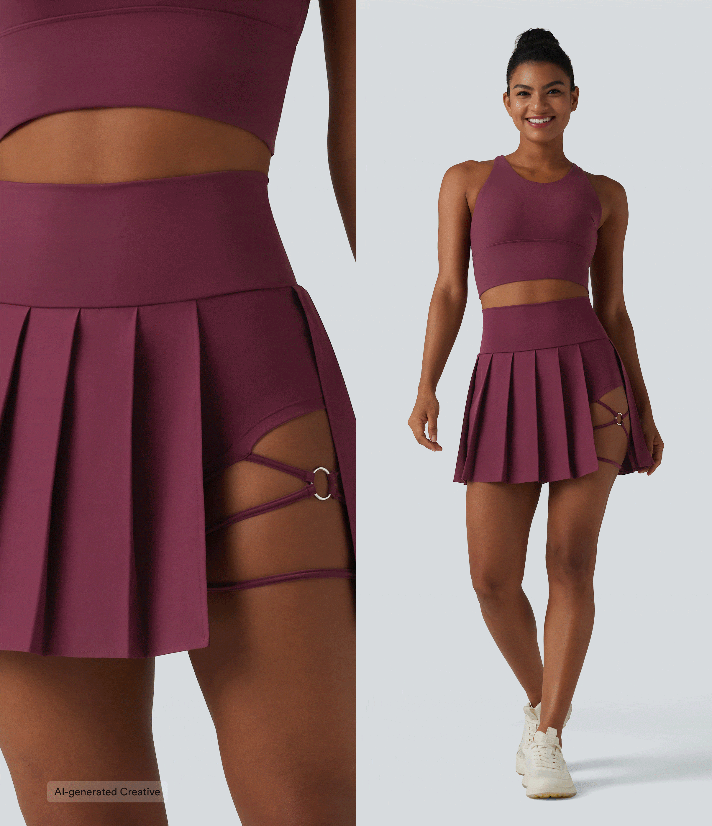 Amaranth Breezeful™ High Waisted Pleated 2-in-1 Side & Pocket Asymmetric Hem Quick Dry Mini Dance Skirt / 2