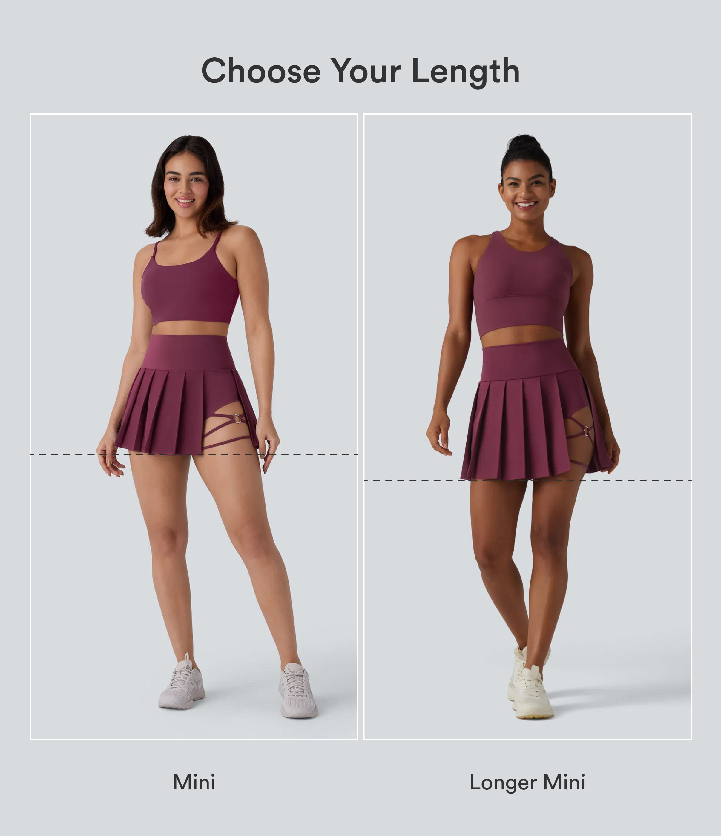 Amaranth Breezeful™ High Waisted Pleated 2-in-1 Asymmetric Hem Quick Dry Mini Dance Skirt with Pockets-Longer Length / 2