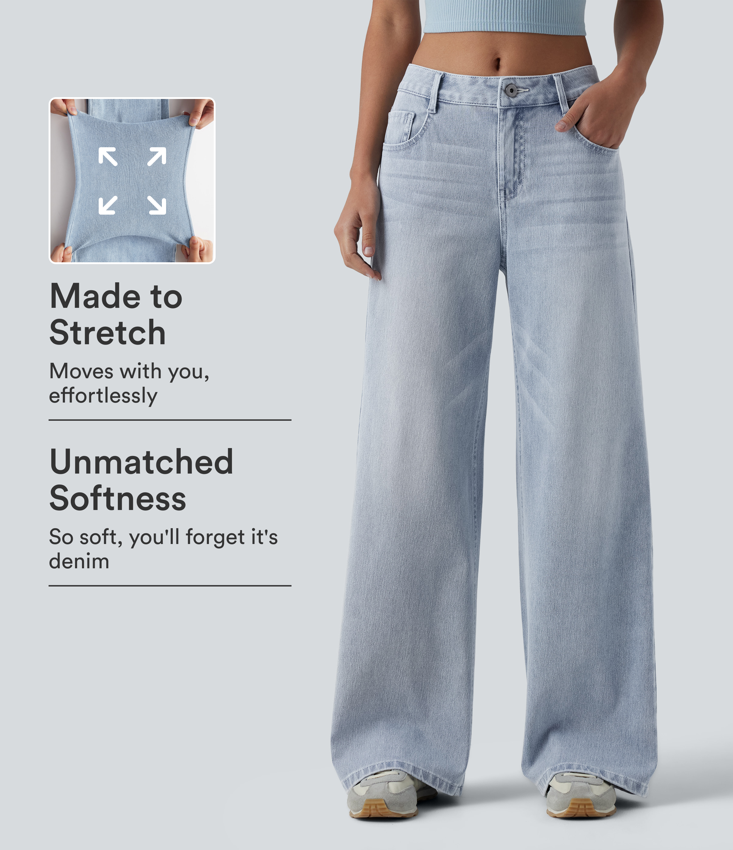 Halara Flex™ Mid Rise Washed Baggy Wide Leg Casual Jeans with Pockets