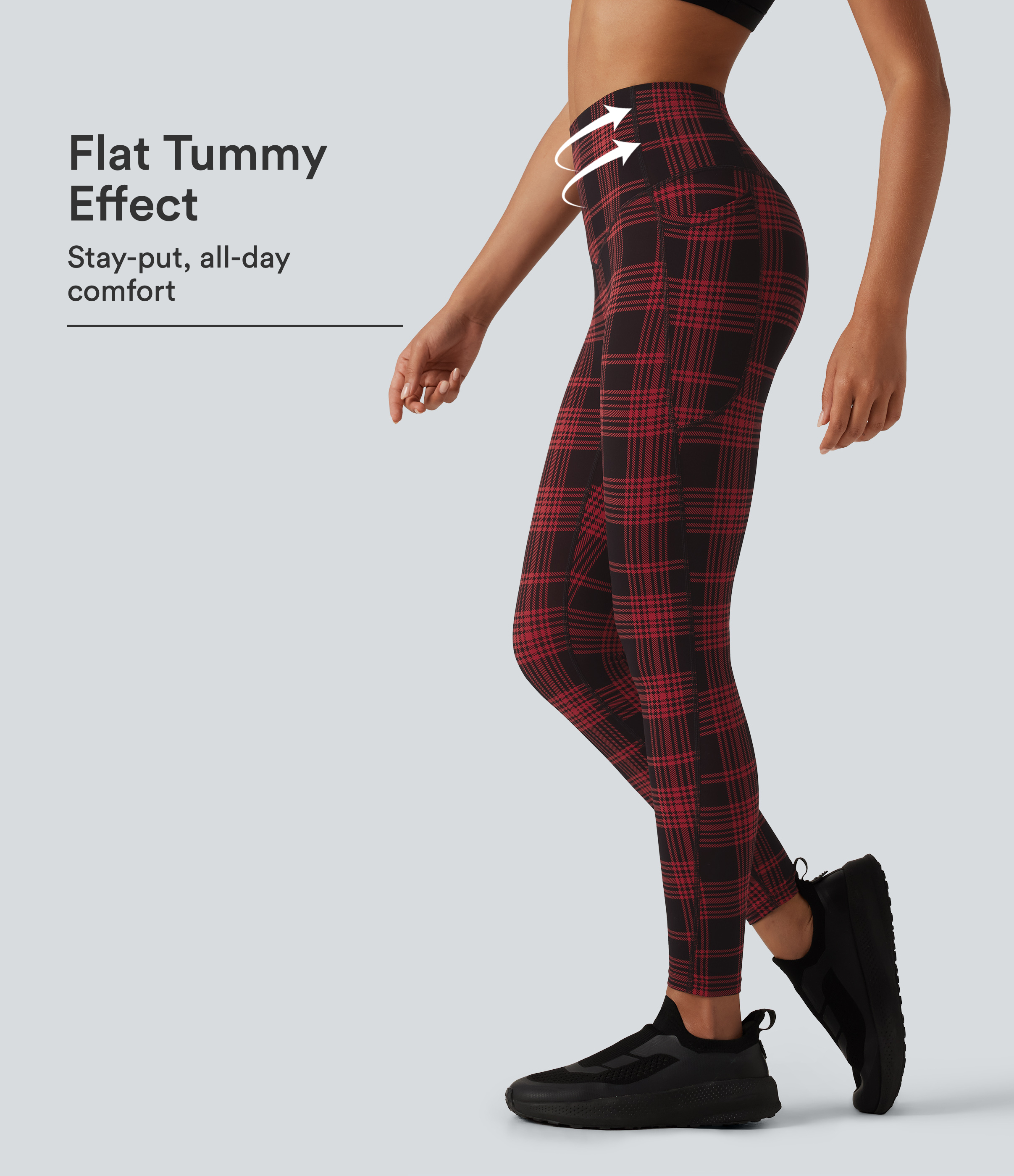 Halara UltraSculpt™ Plaid Print High Waisted Tummy Control Running Leggings with Pockets