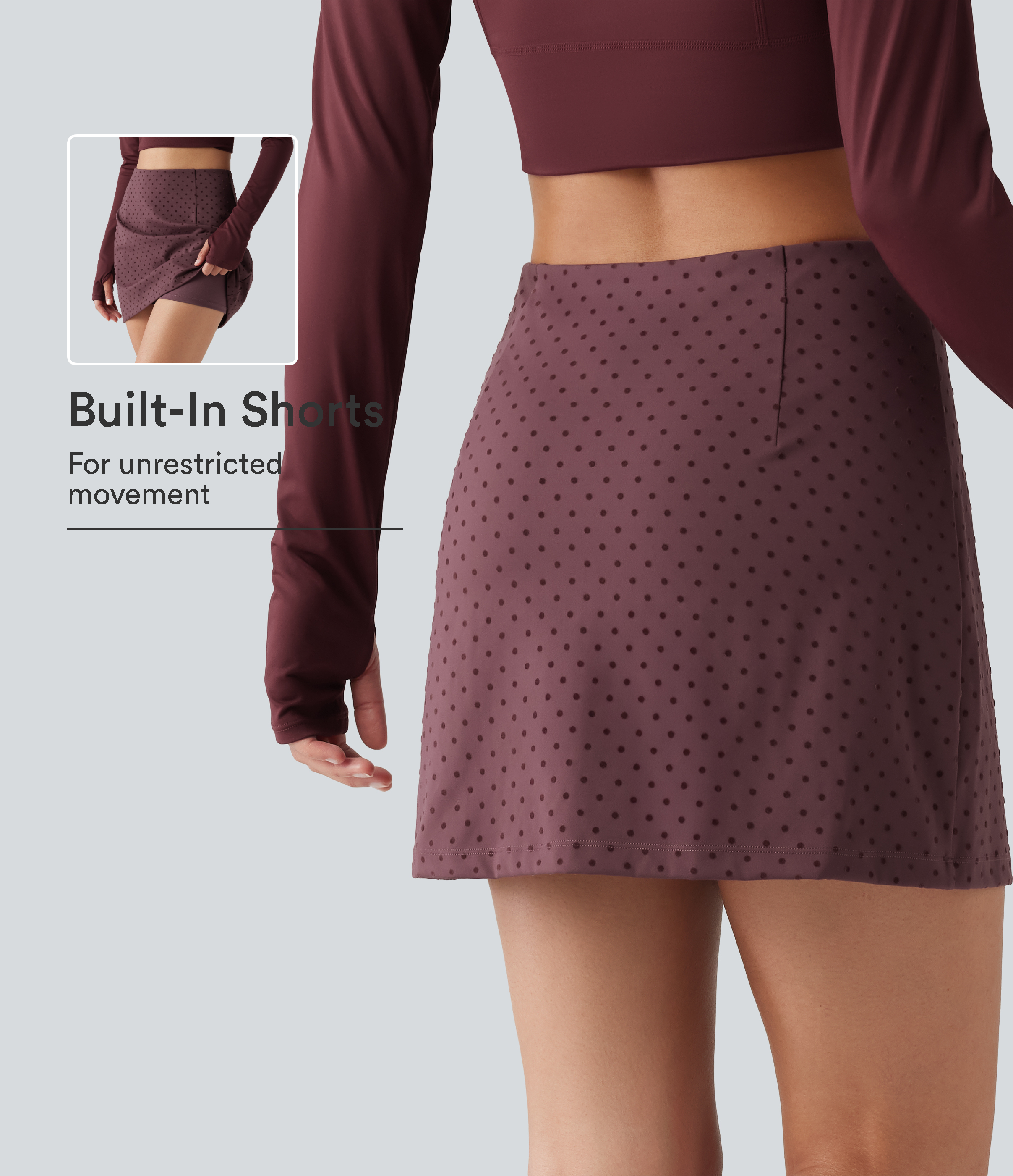 High Waisted 2-in-1 Polka Dot Velvet Mini Casual Skirt