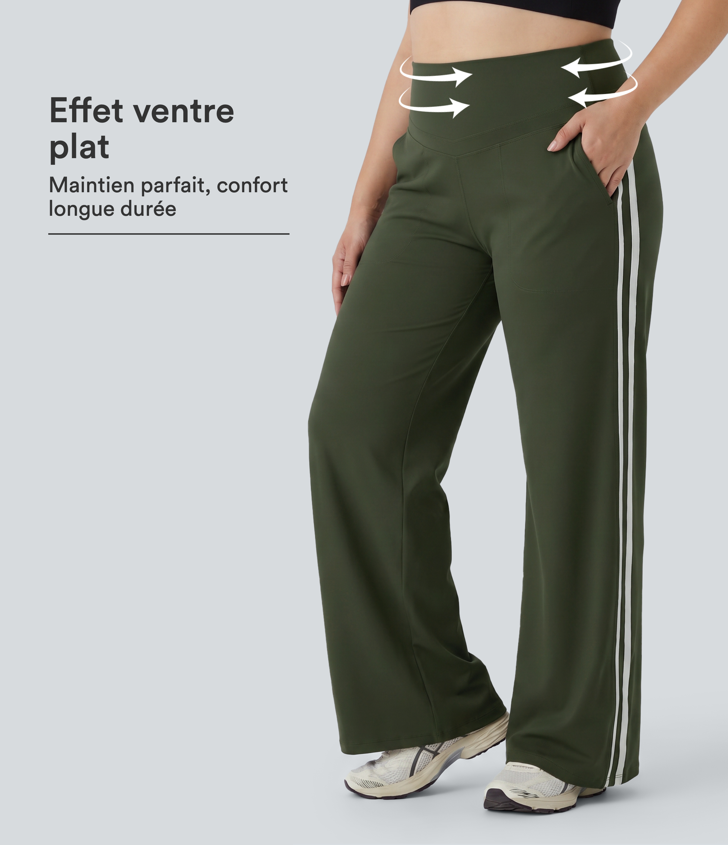 Pantalon de yoga baggy grande taille Halara UltraSculpt™ taille haute gainant à rayures color block avec poches