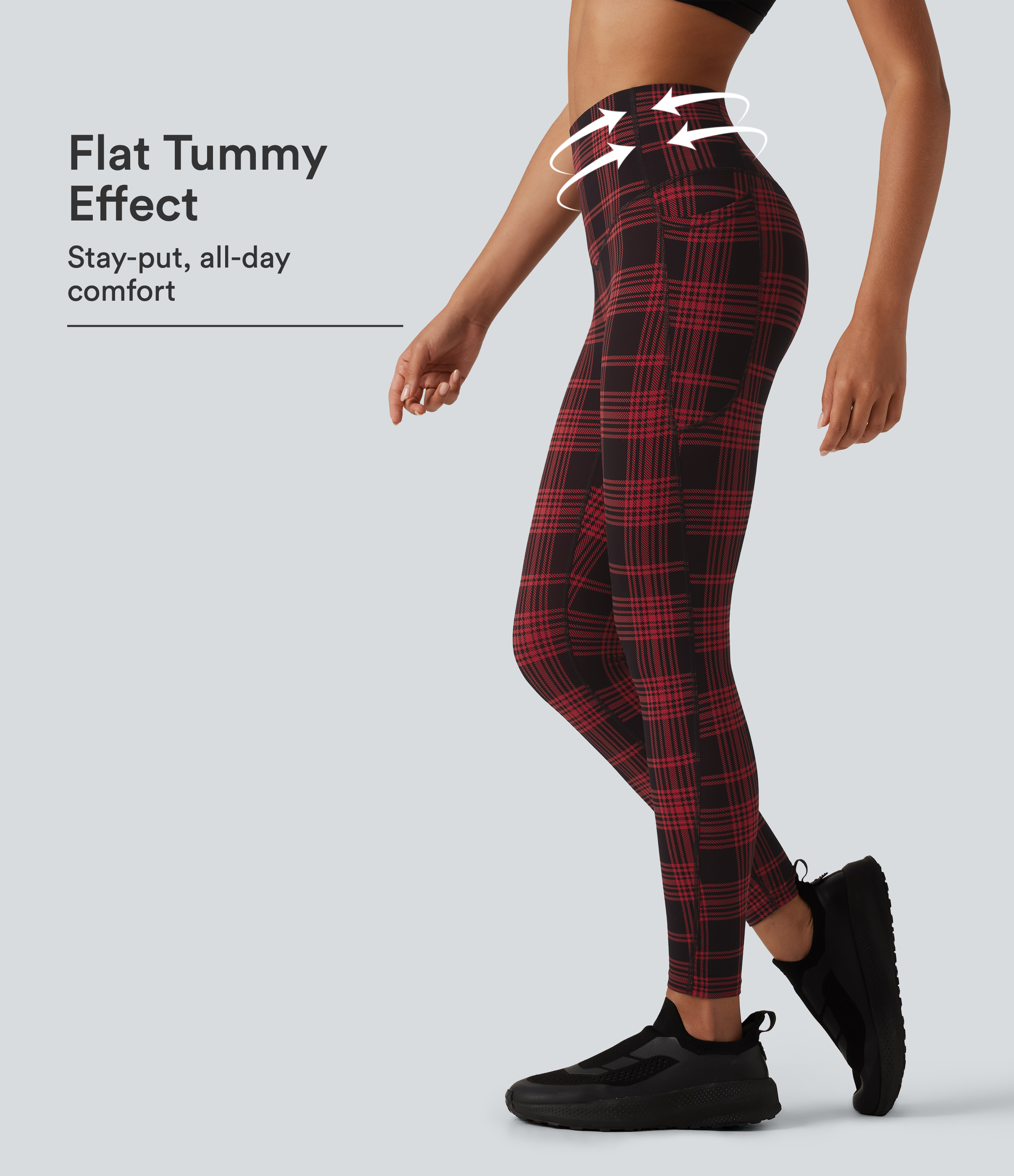 Halara UltraSculpt™ Plaid Print High Waisted Tummy Control Running Leggings with Pockets