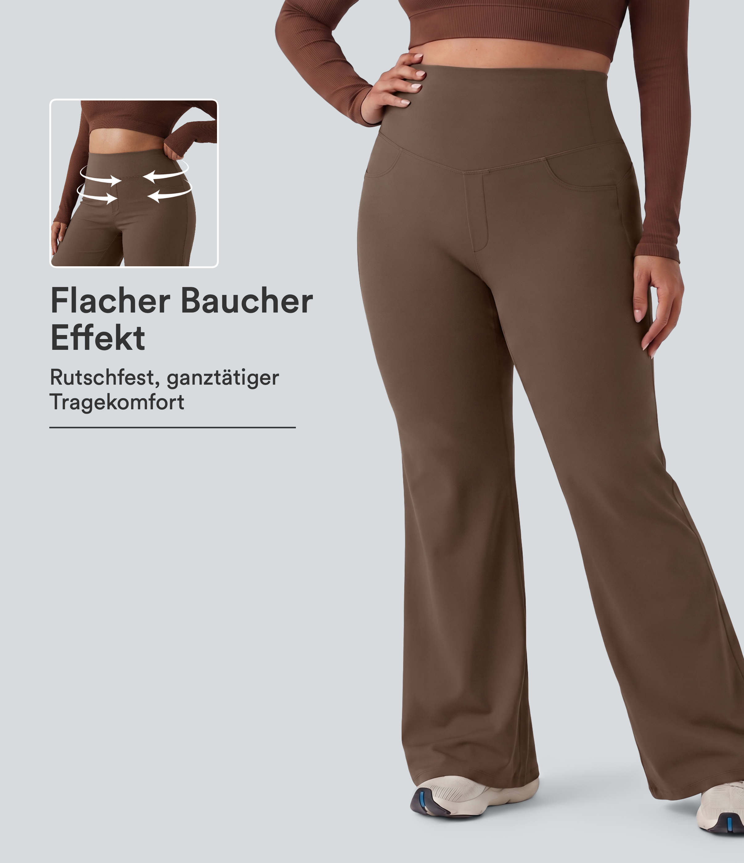 DayStretch - Baggy-Yogahose mit hohem Bund, Gesäßtaschen, Bauchkontrolle und weitem Bein - Plus Size