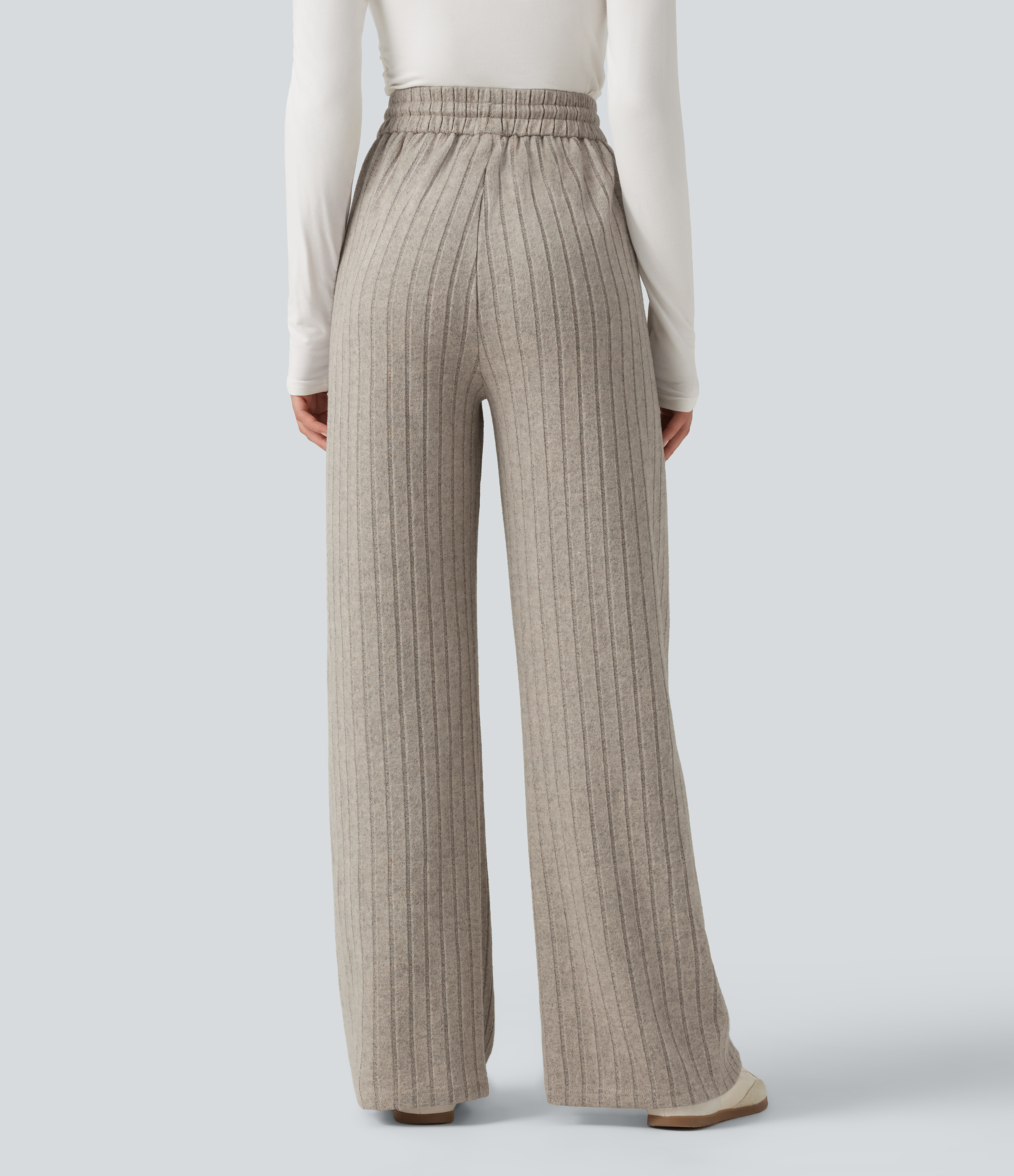 Mottled Wood Brown Lässige Baggy-Hose mit hohem Bund, Seitentaschen und Kordelzug / 2