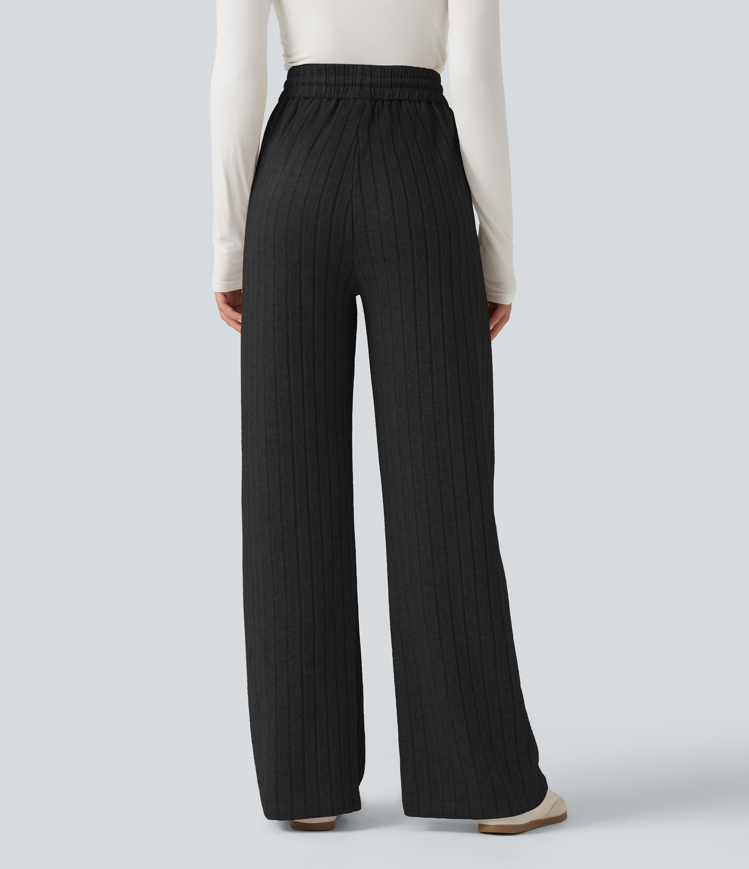 Noir Pantalon baggy taille haute à cordon avec poches / 2