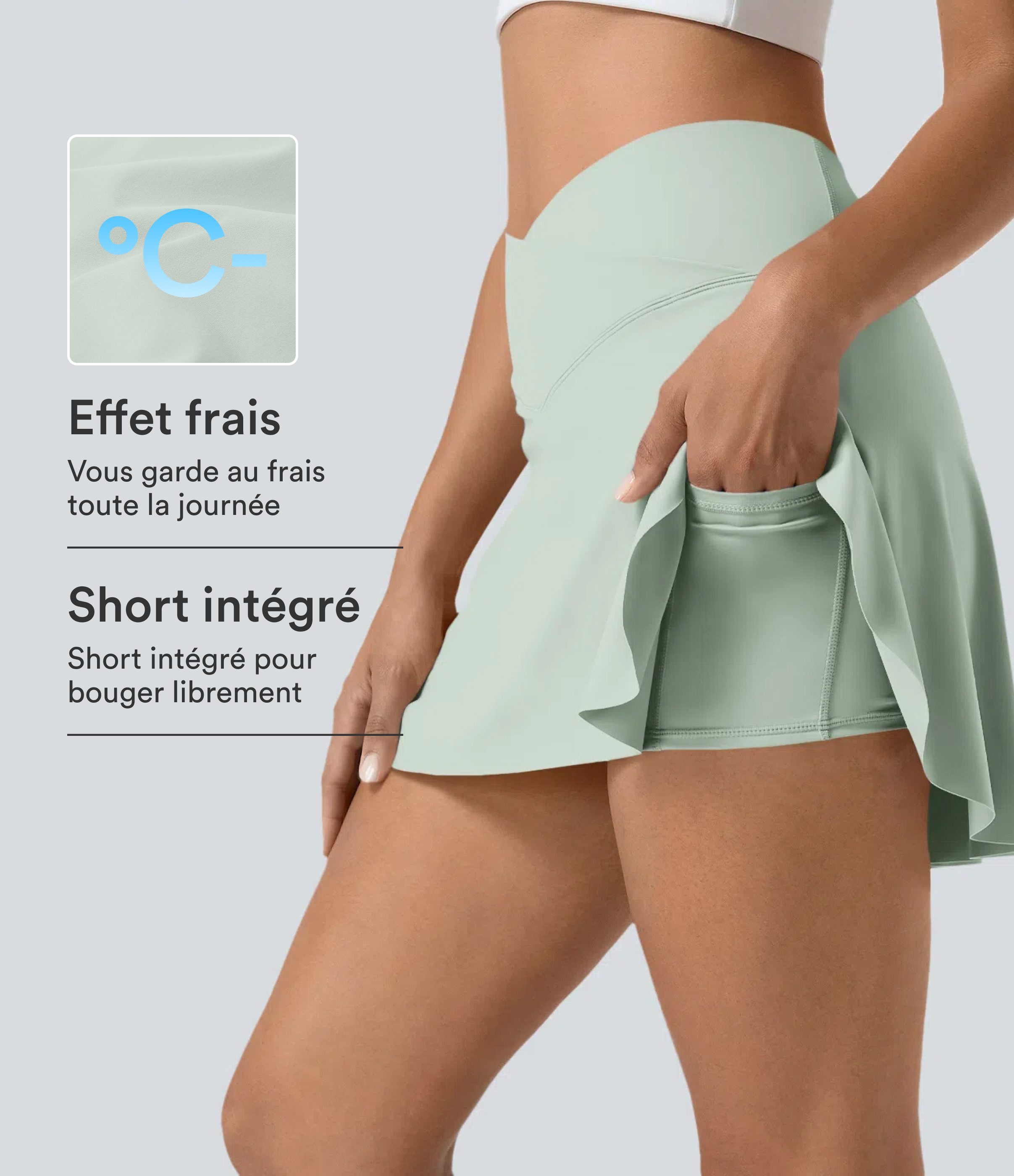 Jupe de tennis mini 2-en-1 quotidienne SoftlyZero™ Airy avec croisement, poche latérale et effet frais InstantCool, Lucid, protection solaire UPF50+