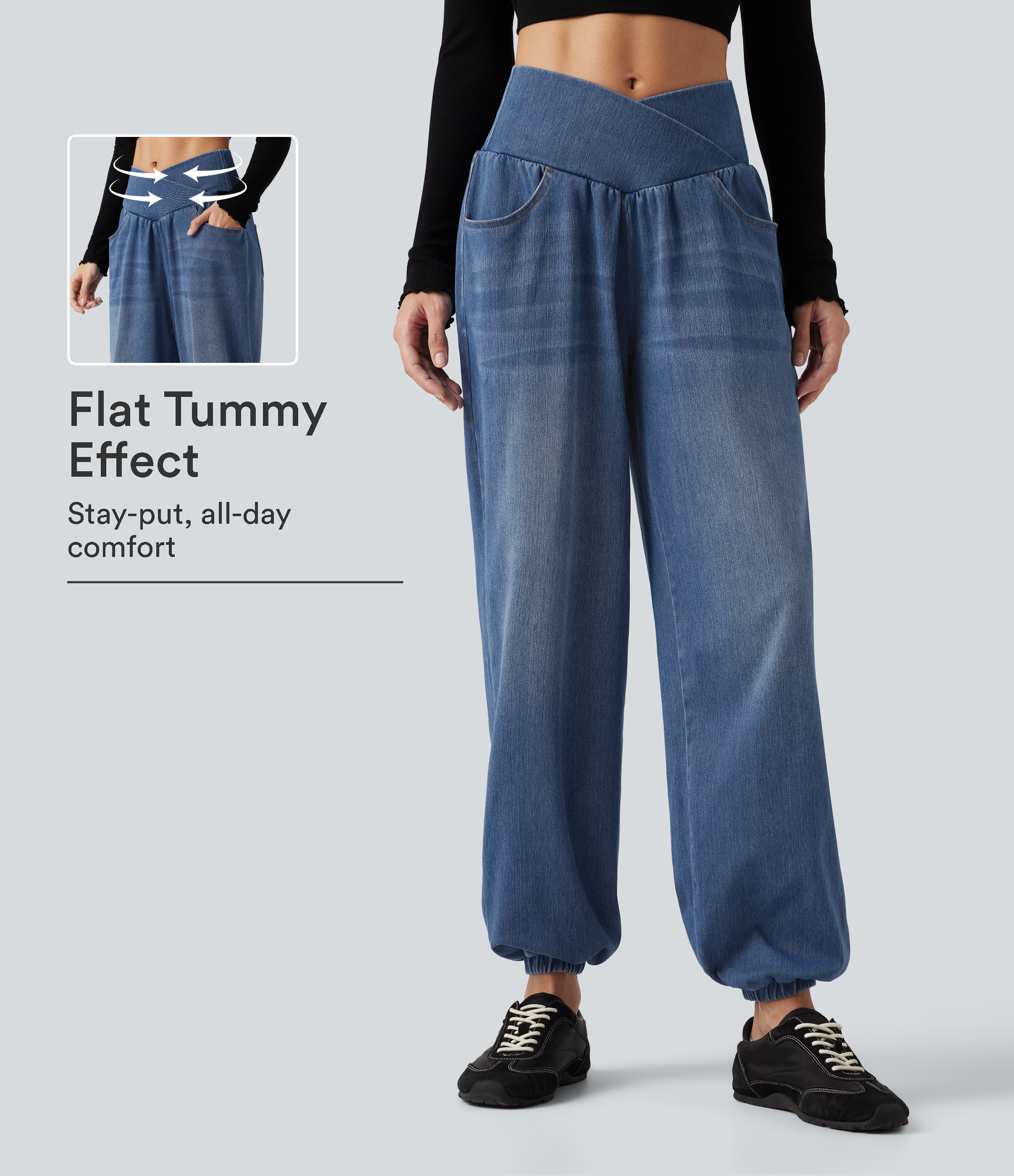 Halara Flex™ High Waisted Crossover Tummy Control Denim Casual Joggers with Pockets