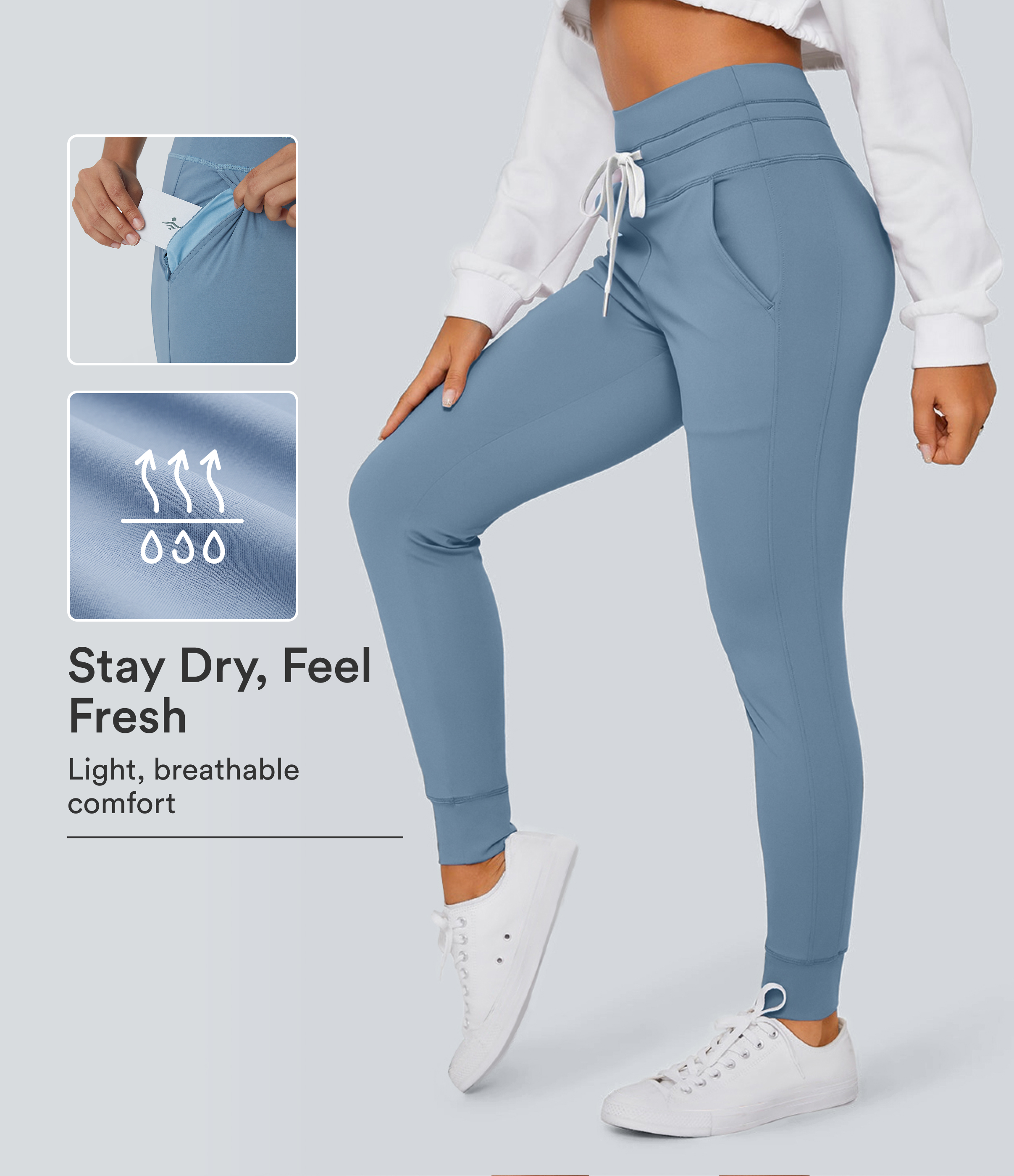 SoftlyZero™ Plush High Waisted Drawstring Pocket Plain Full Length Joggers