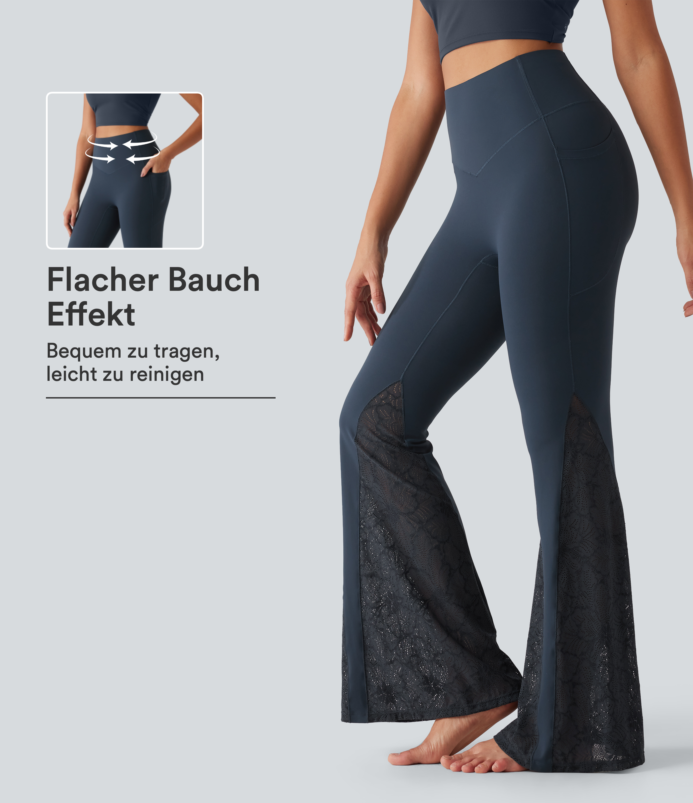 Halara UltraSculpt™ - Flare-Yoga-Leggings mit hohem Bund, Seitentaschen, Bauchkontrolle und Kontrastspitze