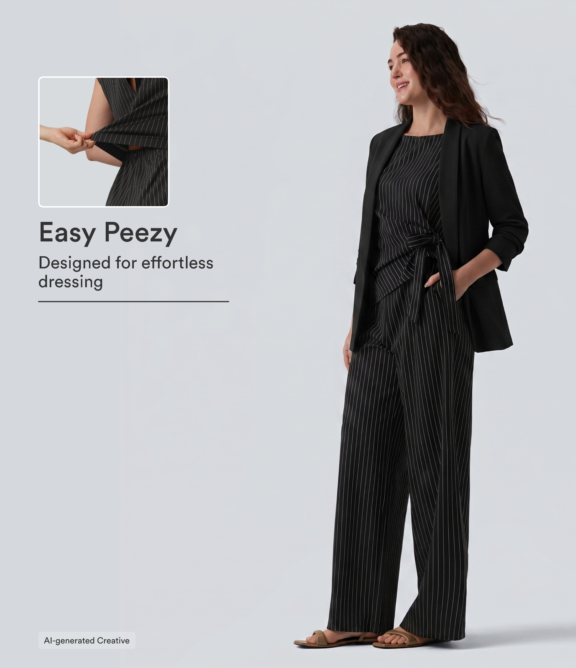 Boat Neck Sleeveless Tie Side Cool Touch Stripe Work Jumpsuit with Pockets-Easy Peezy Edition