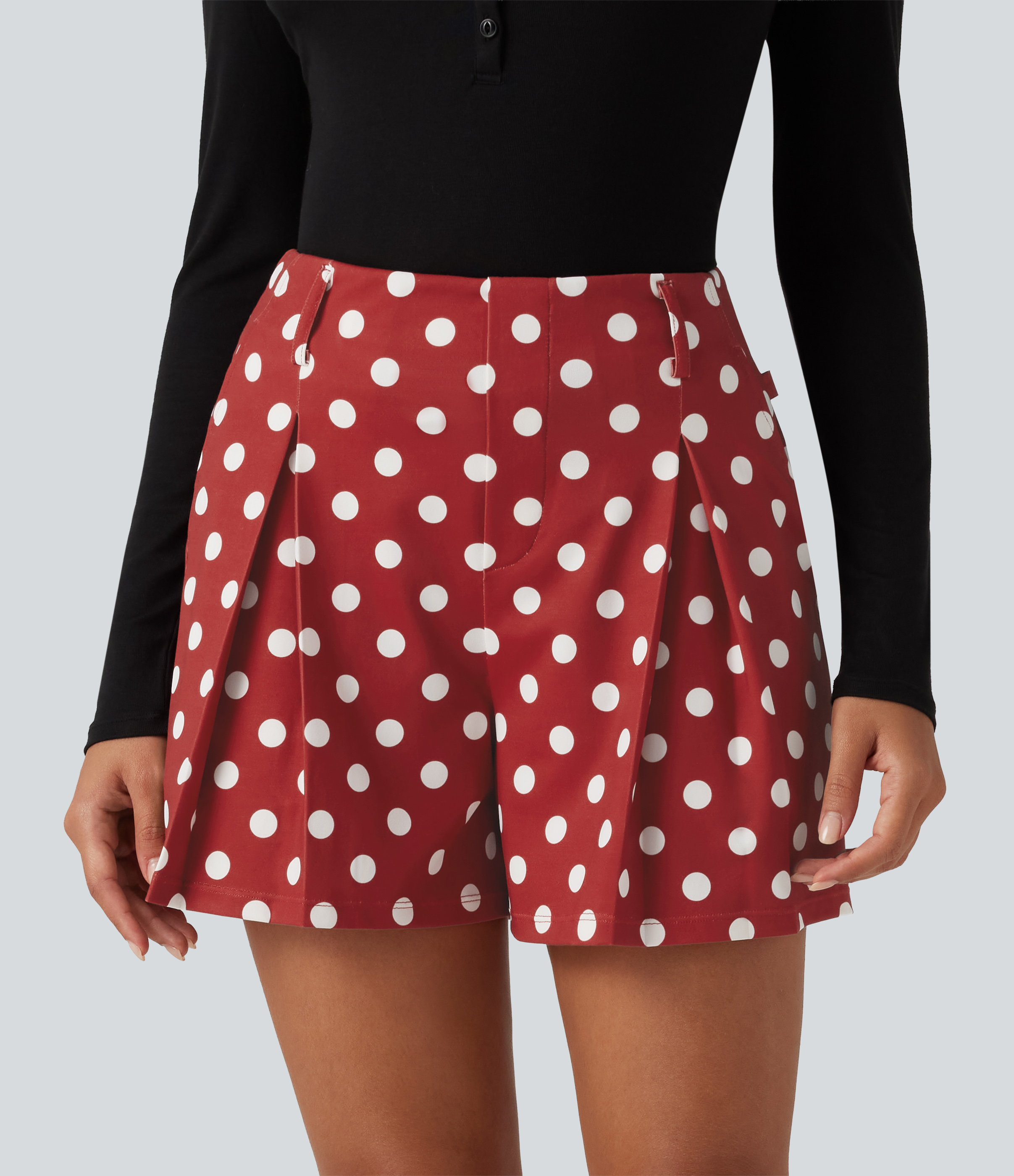 Mid Rise Wide Leg Polka Dot Casual Shorts 4" with Pockets