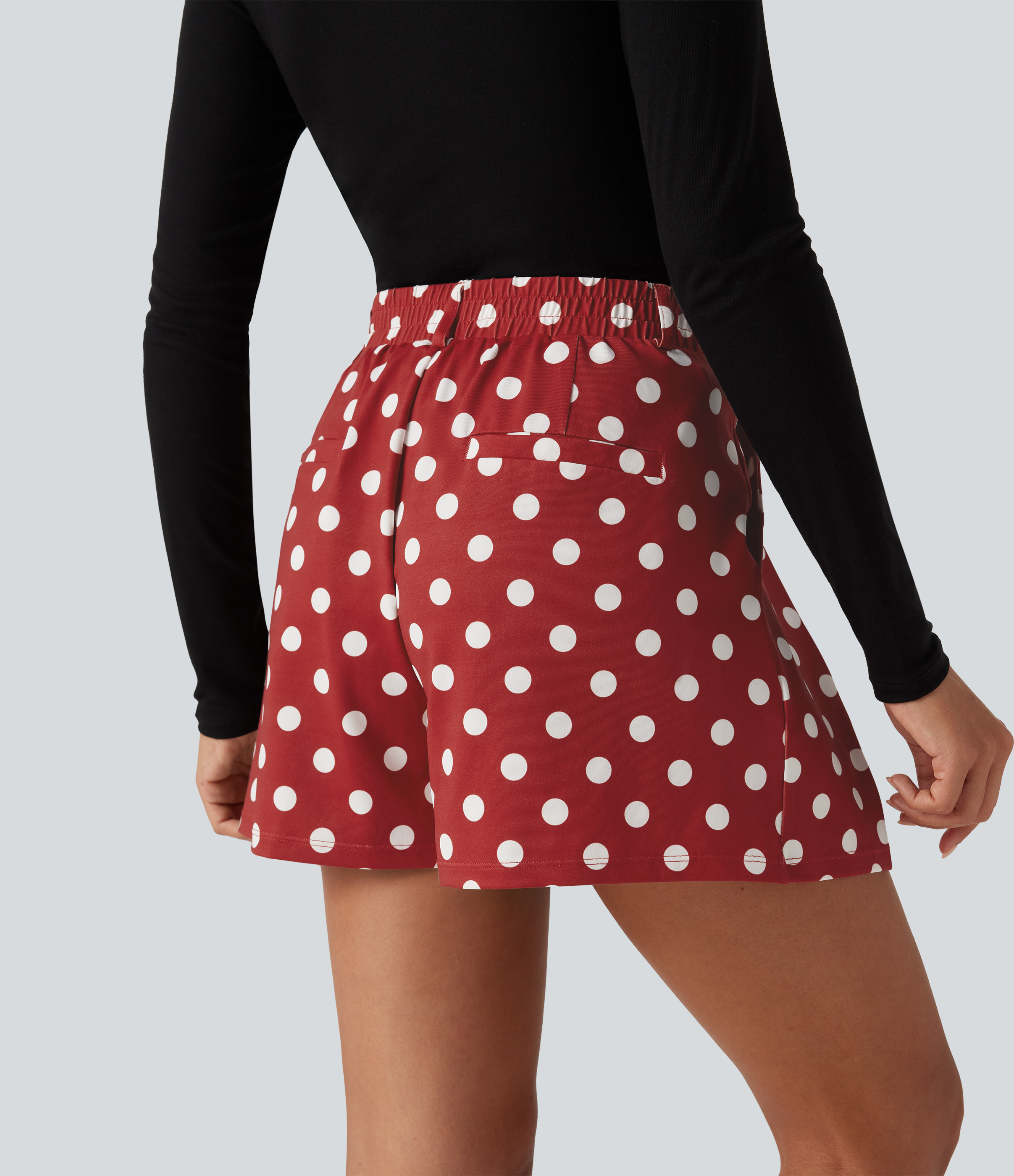 Clay Rose Dot Mid Rise Wide Leg Polka Dot Casual Shorts 4" with Pockets / 2