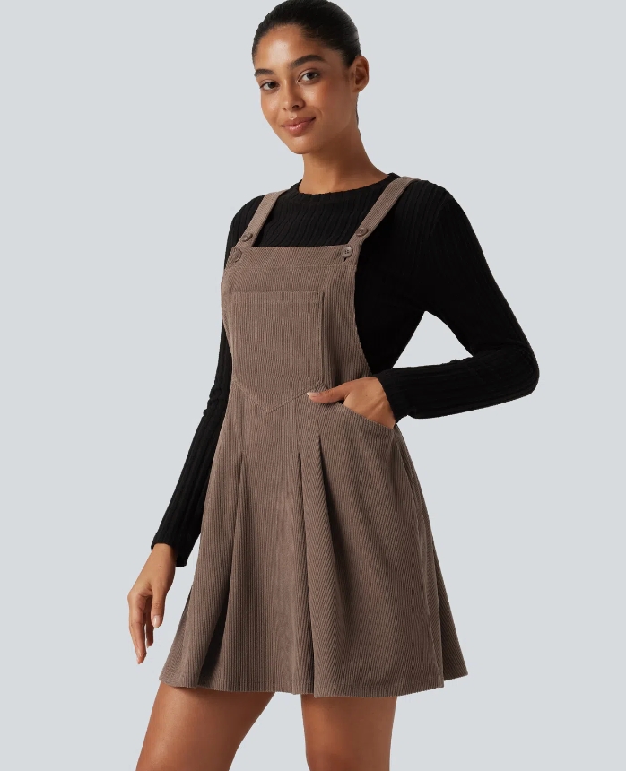 Mini vestido casual de pana con bolsillos