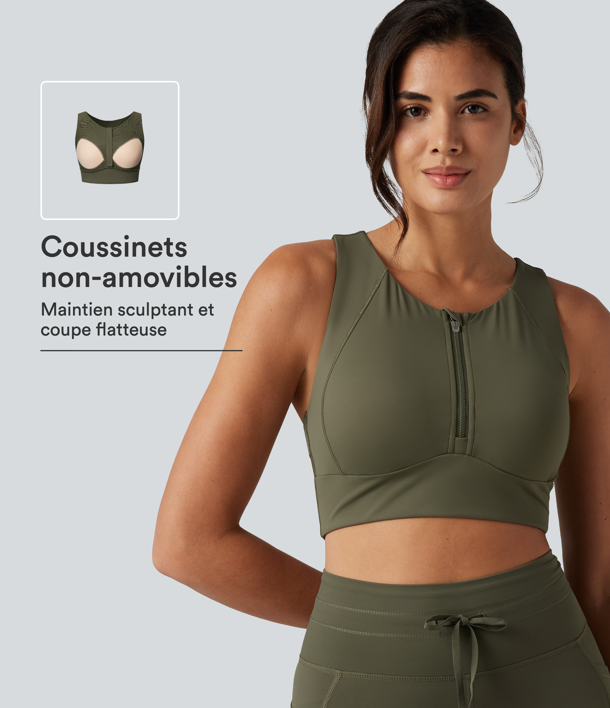 Brassière de running effet frais InstantCool protection solaire UPF50+ à séchage rapide, maintien moyen, encolure arrondie, mesh contrasté et coussinets non amovibles