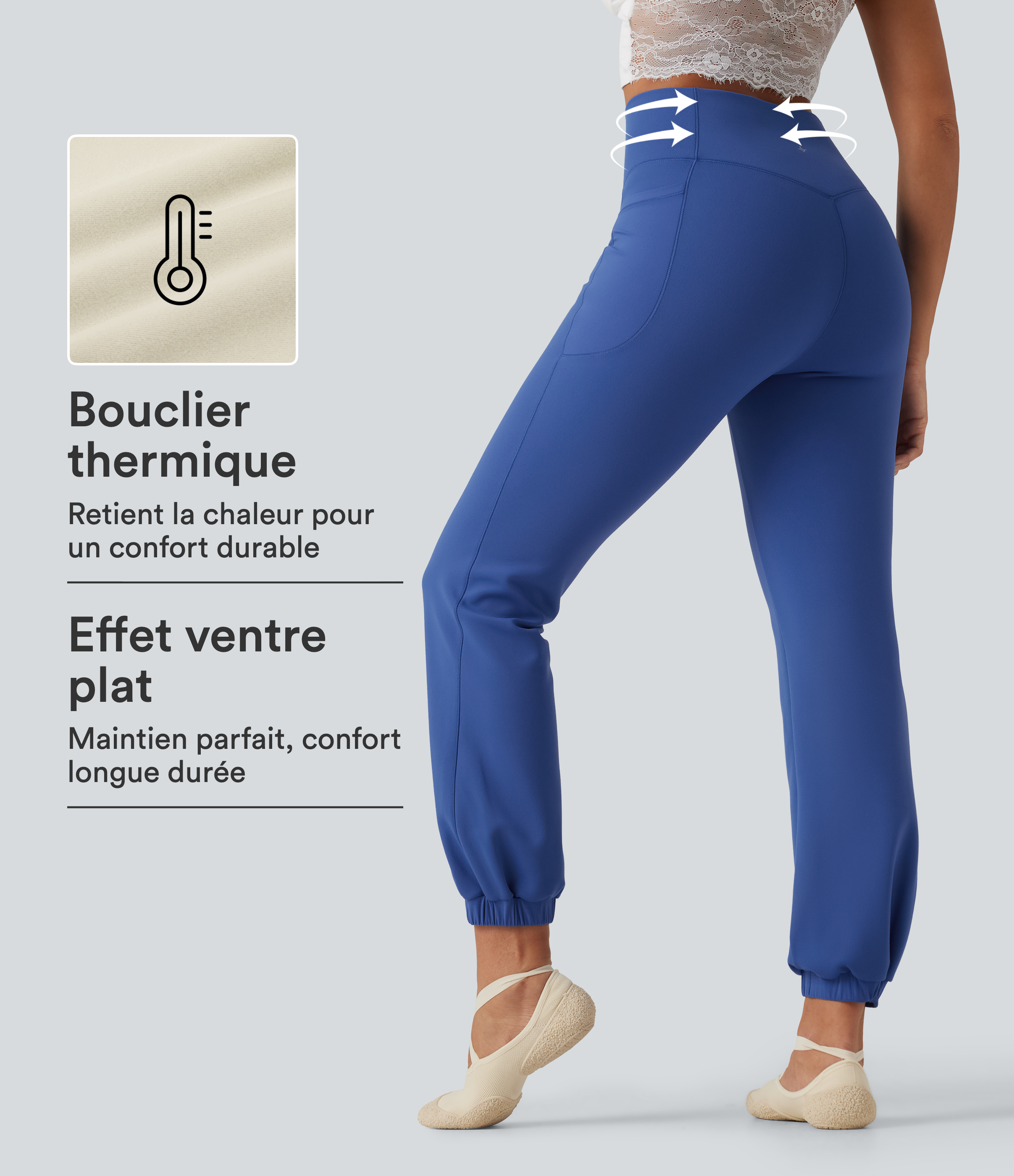 Beaucoup Blue Jogging de danse coupe ballon taille haute gainant doublé polaire avec poches / 1