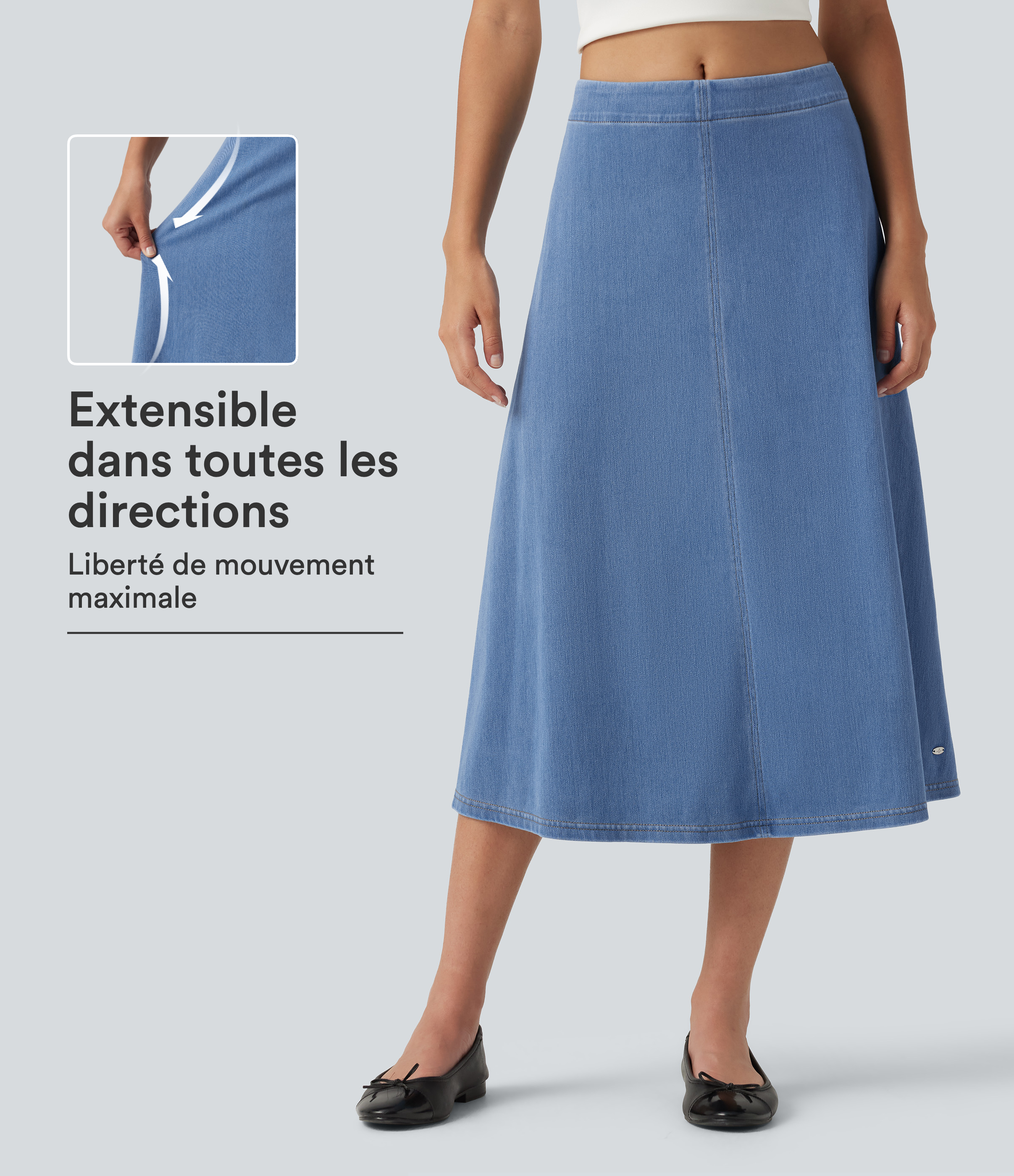 Jupe midi en jean Halara Flex™ taille mi-haute