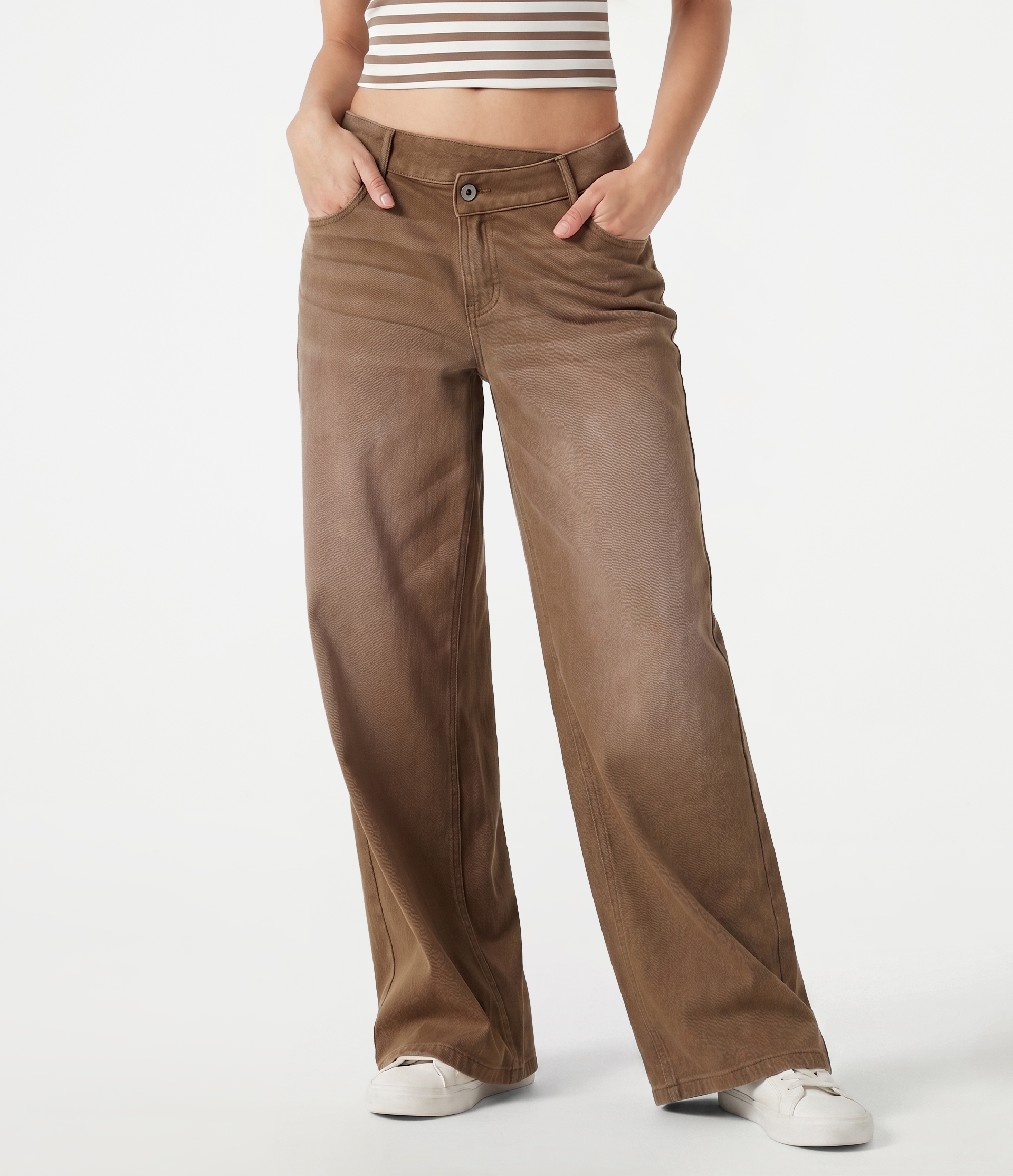 Halara Flex™ Asymmetric Low Rise Wide Leg Colorful Washed Casual Jeans with Pockets