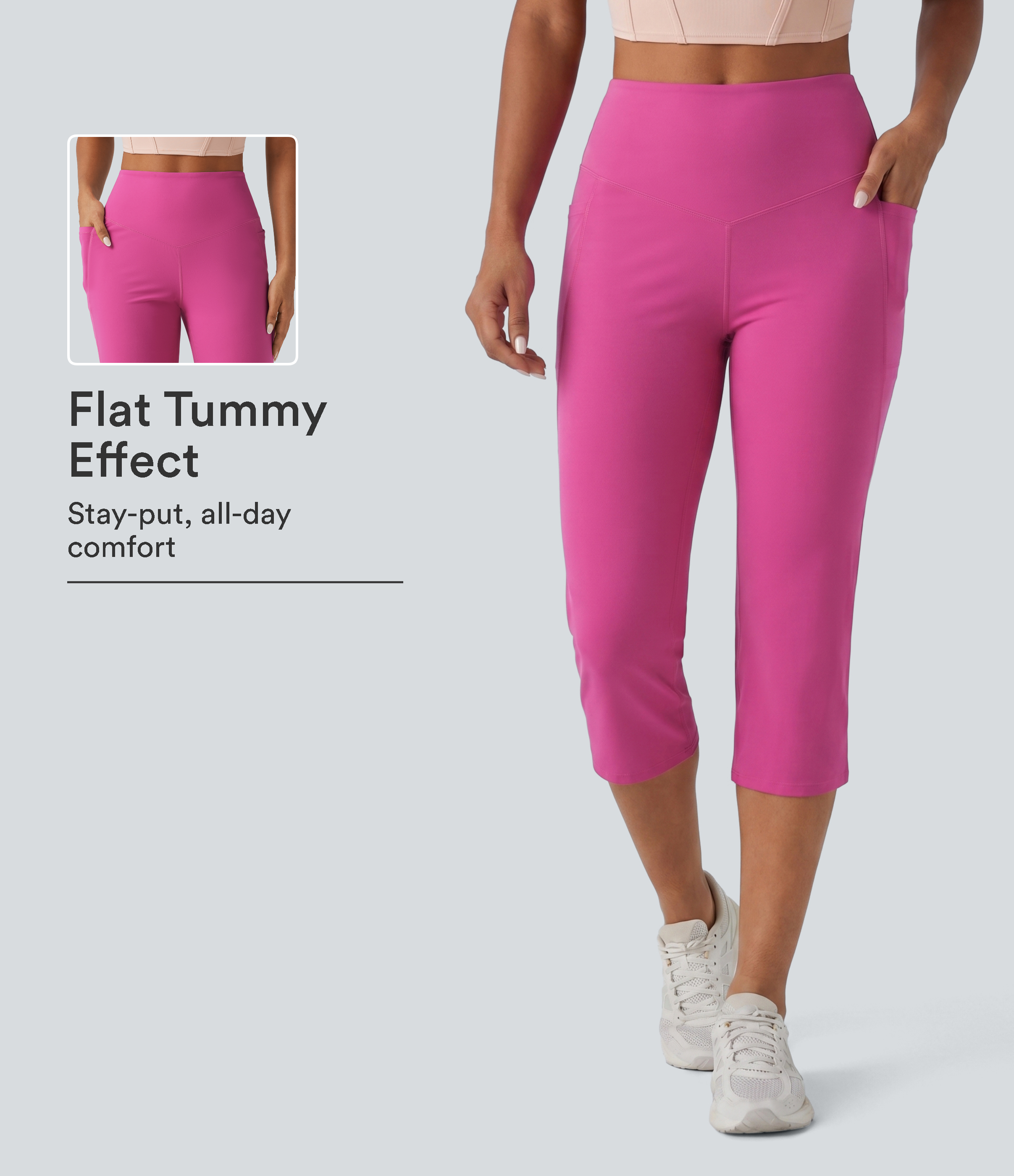 Halara UltraSculpt™ pantalones capri de yoga de cintura alta con control abdominal, pierna recta y bolsillos